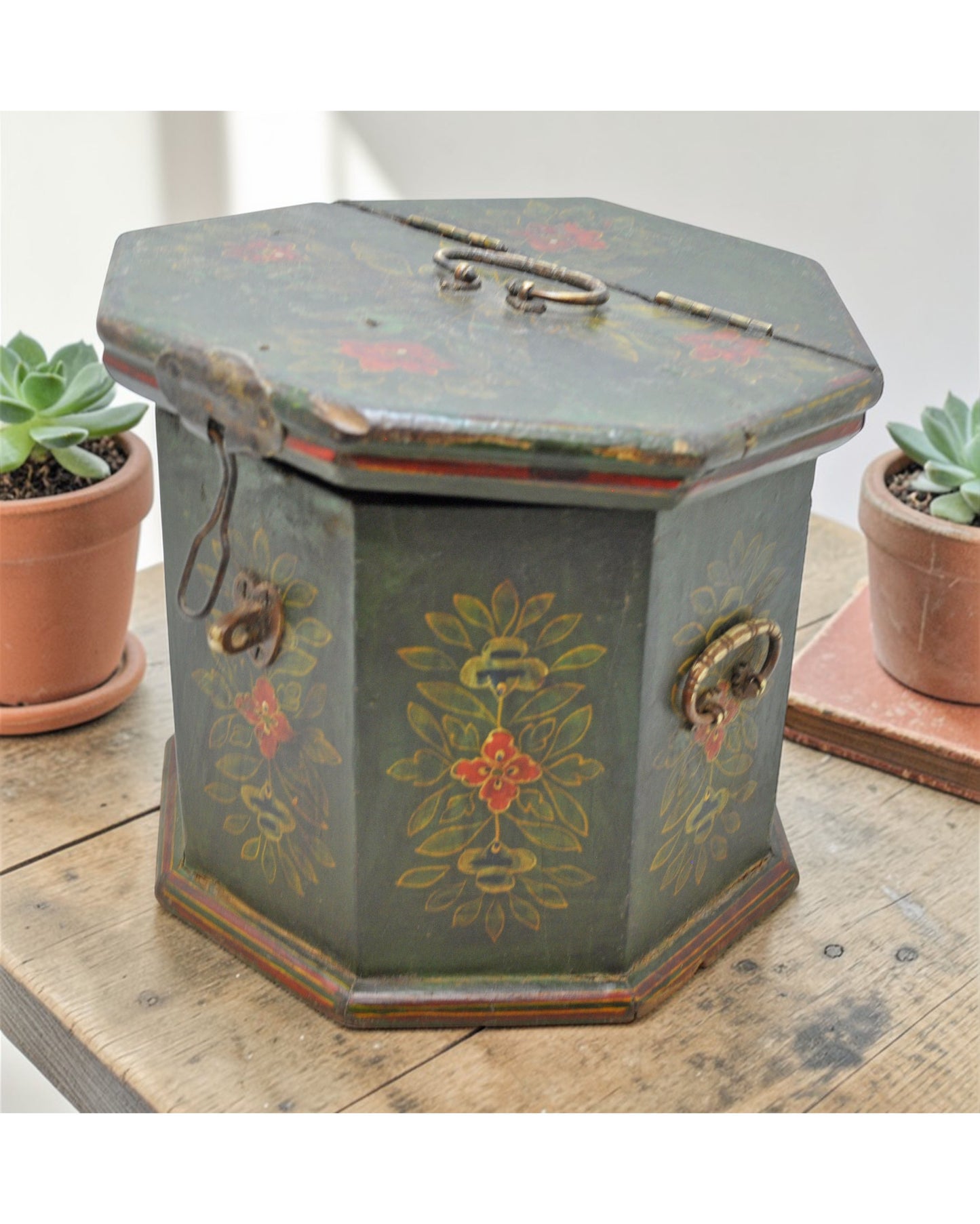 Vintage Wooden Barrel Shaped Storage Box Original Old Hand Painted