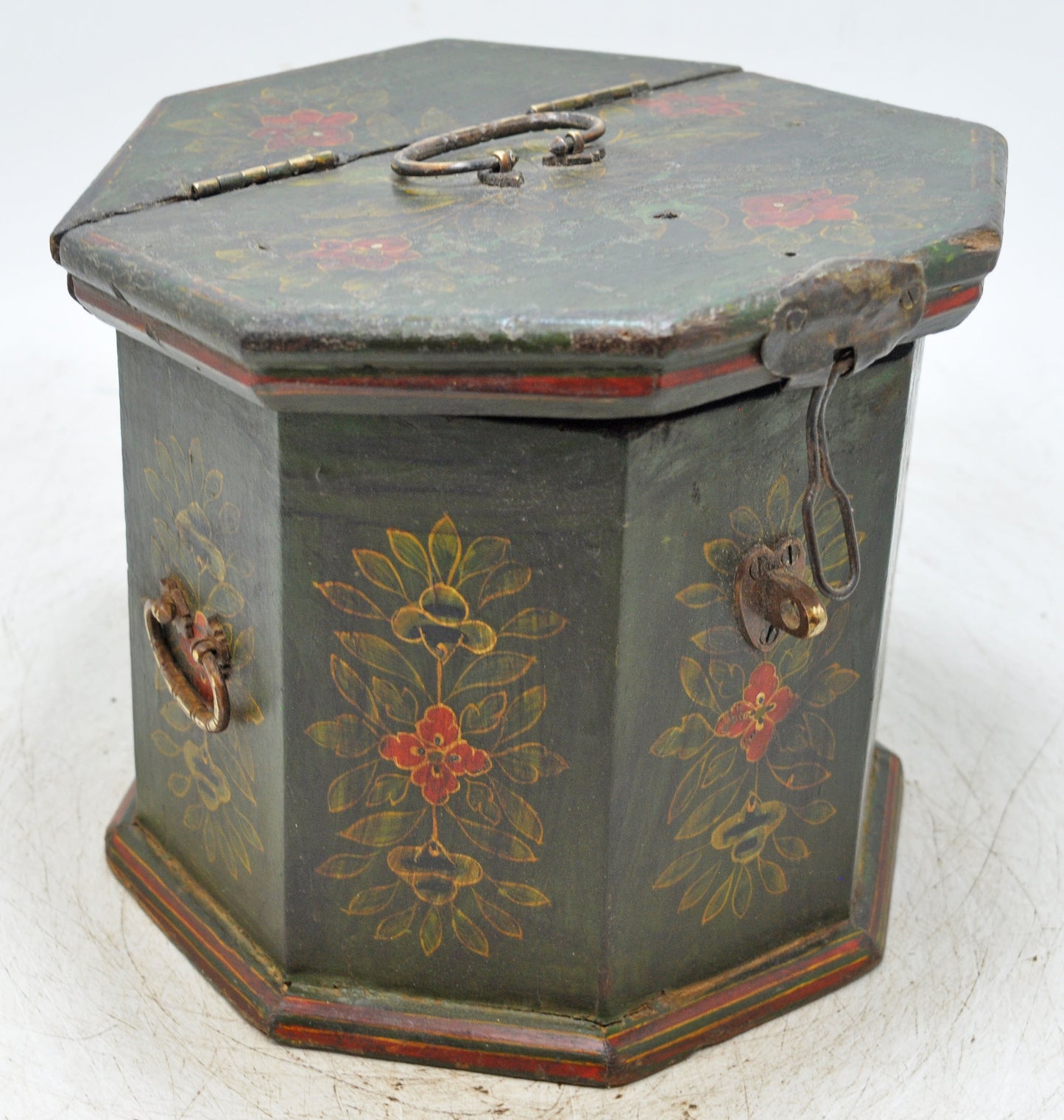 Vintage Wooden Barrel Shaped Storage Box Original Old Hand Painted