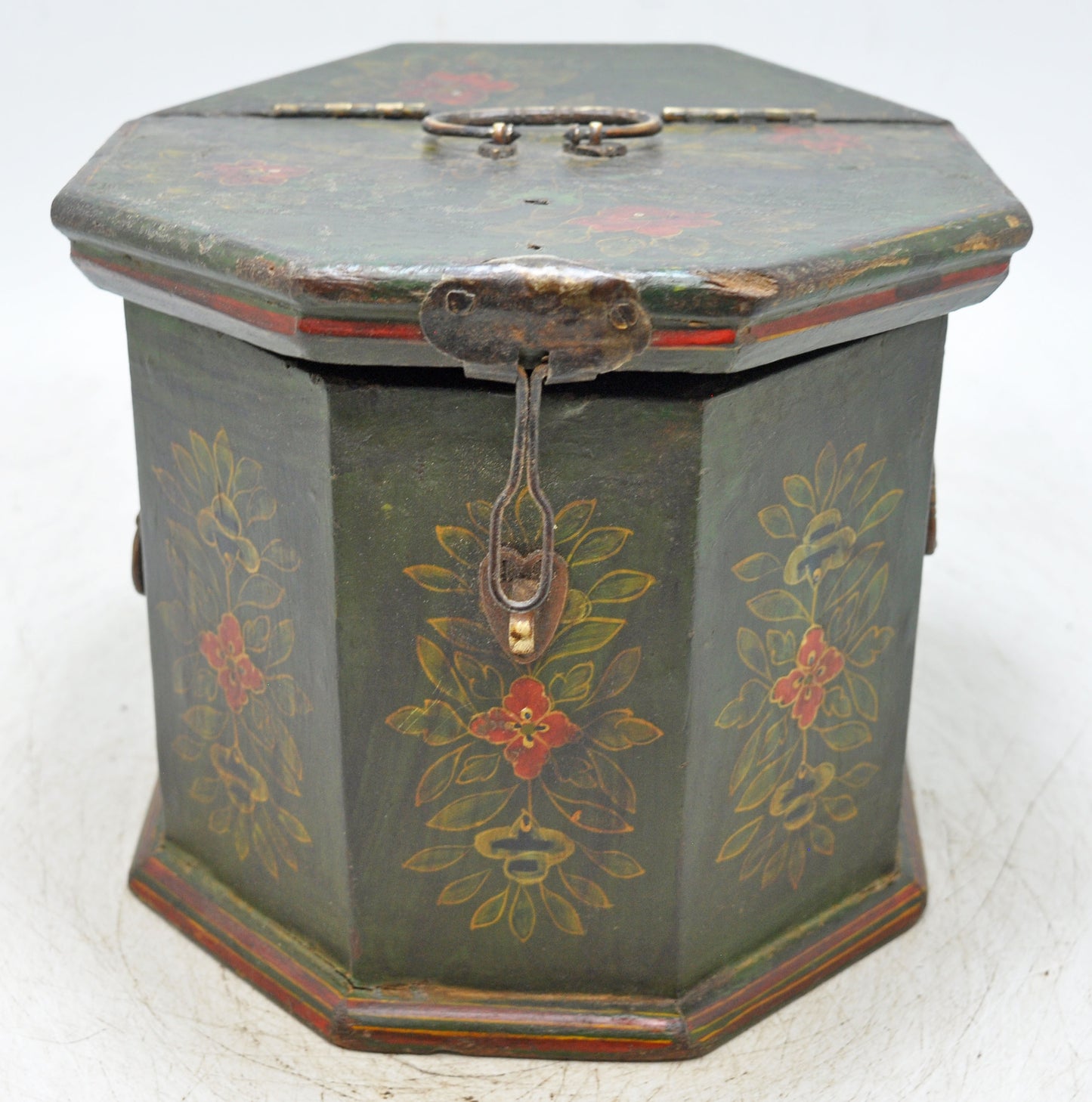 Vintage Wooden Barrel Shaped Storage Box Original Old Hand Painted