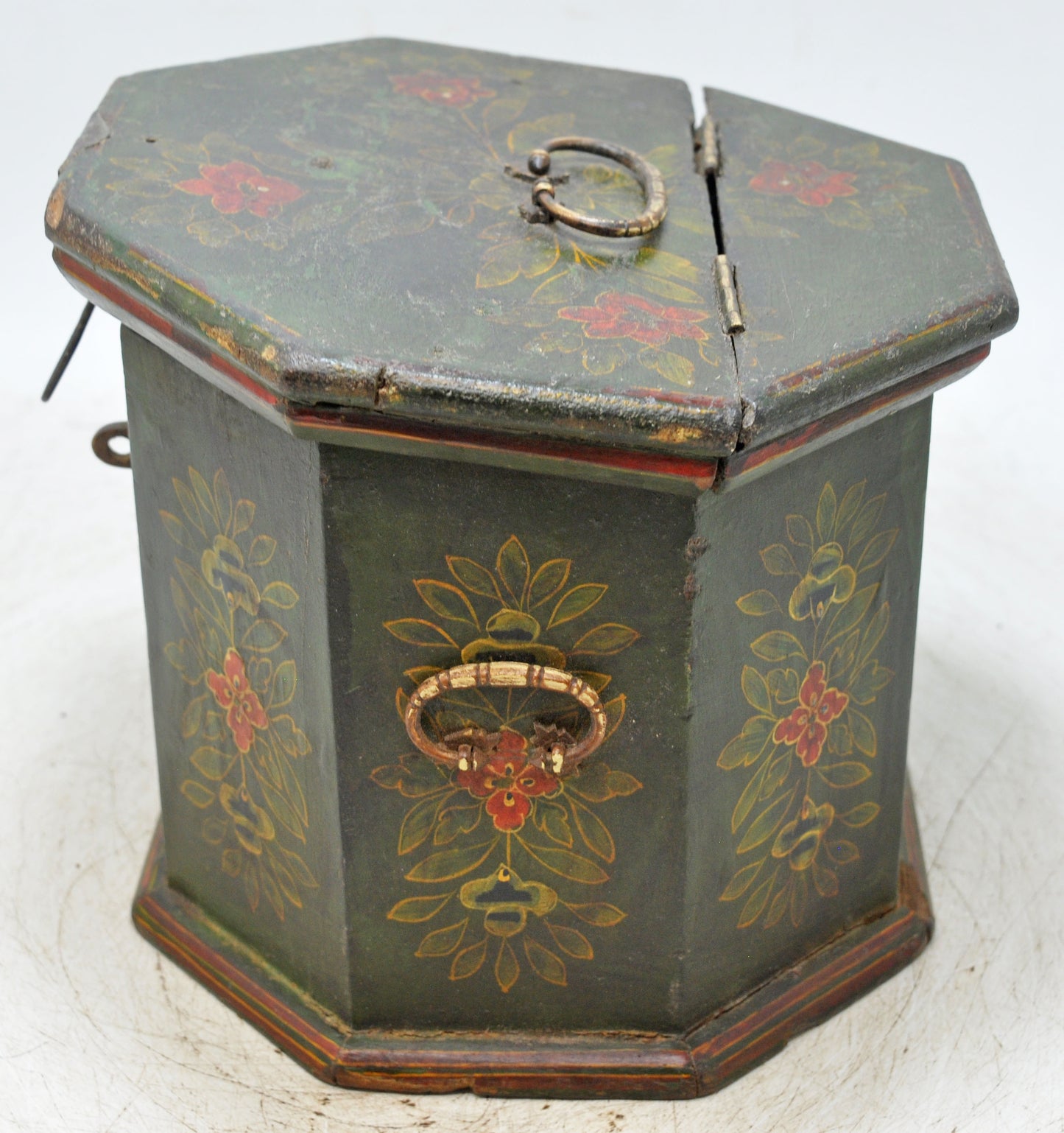 Vintage Wooden Barrel Shaped Storage Box Original Old Hand Painted