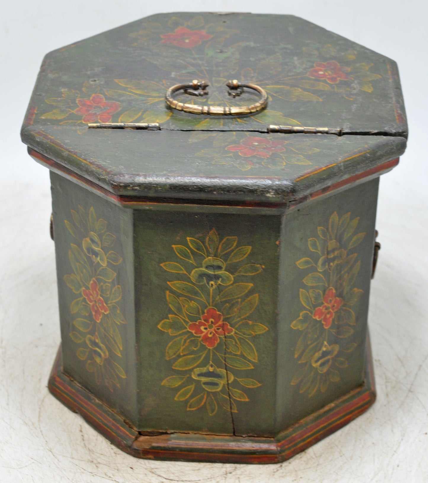 Vintage Wooden Barrel Shaped Storage Box Original Old Hand Painted