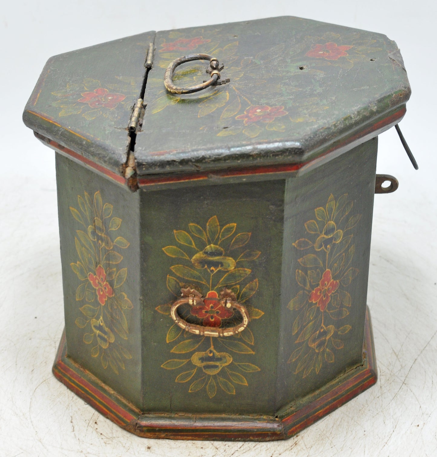 Vintage Wooden Barrel Shaped Storage Box Original Old Hand Painted