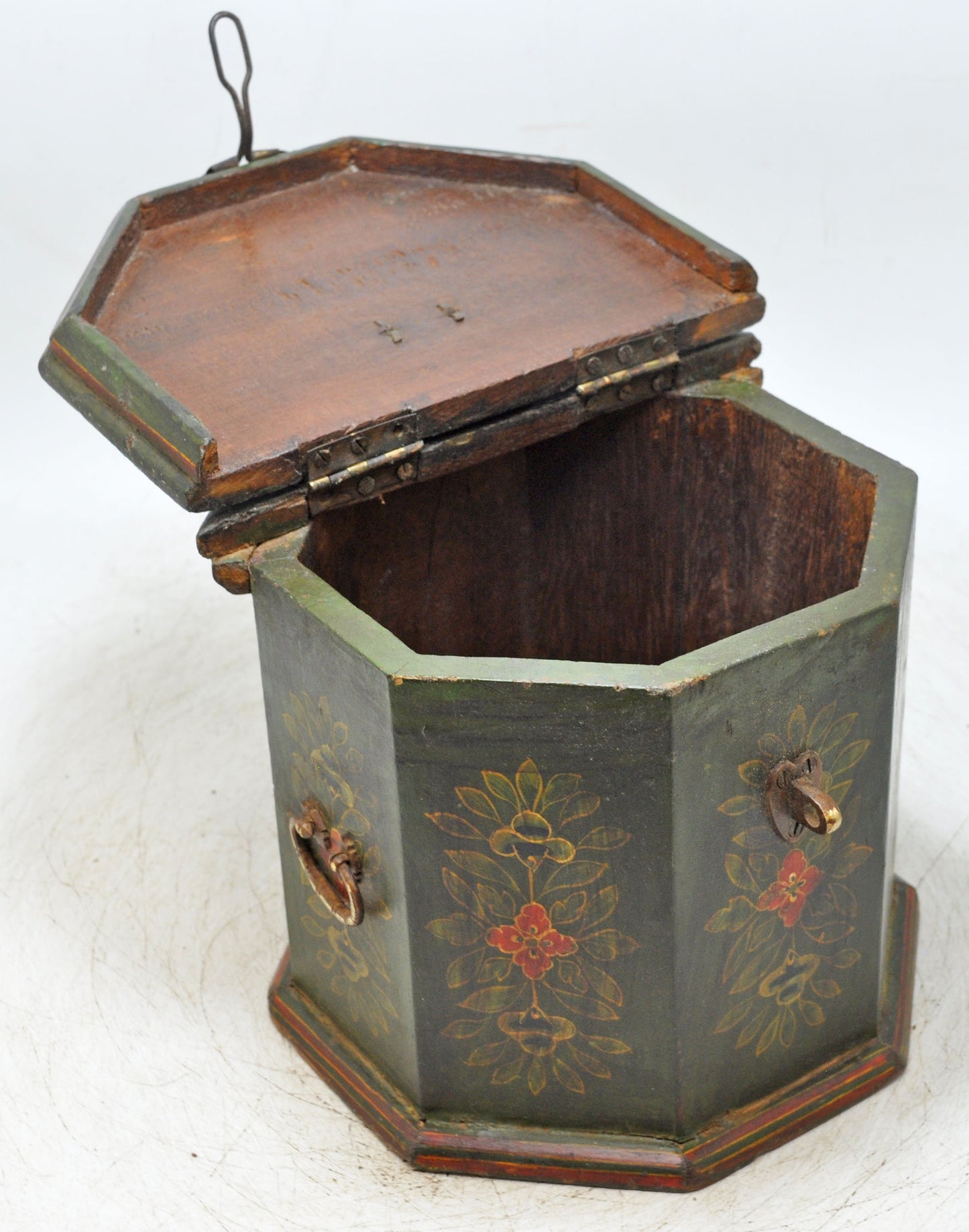 Vintage Wooden Barrel Shaped Storage Box Original Old Hand Painted
