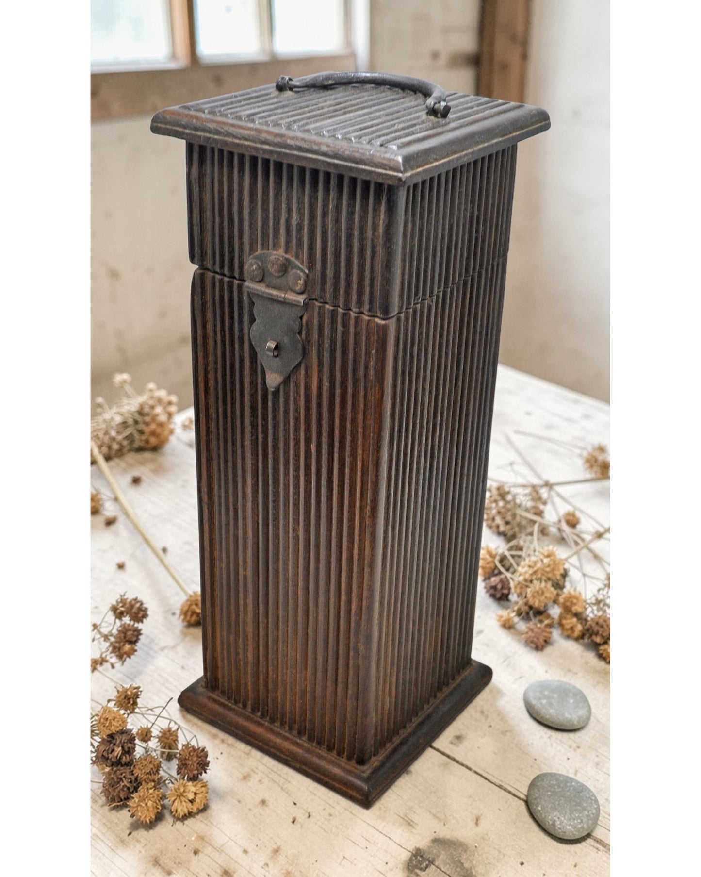 Vintage Wooden Tall Wine Bottle Box Original Old Hand Crafted
