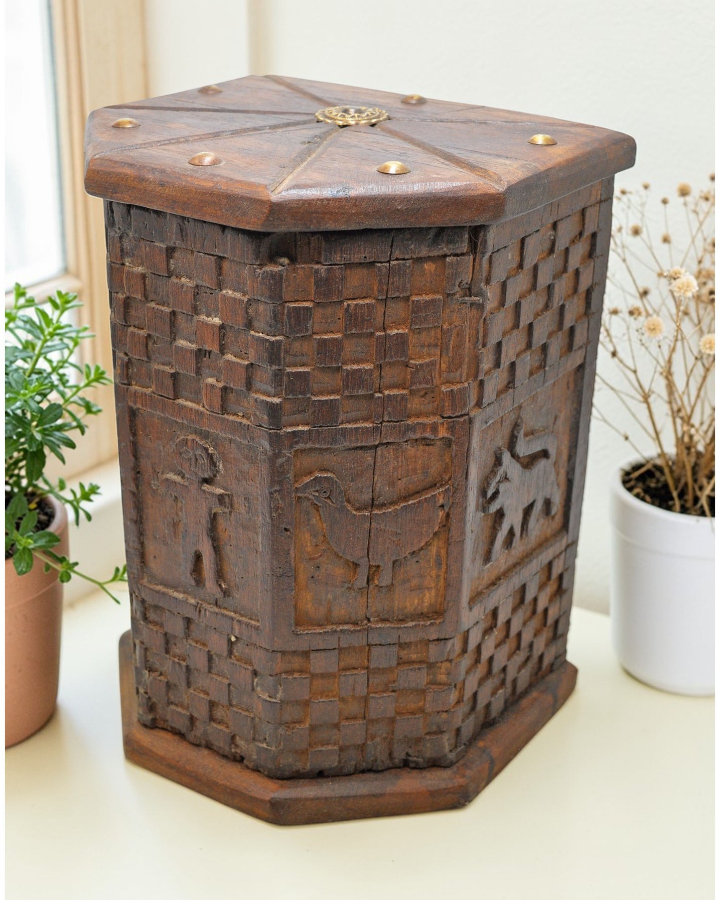 Vintage Wooden Barrel Shaped Storage Box Original Old Hand Crafted