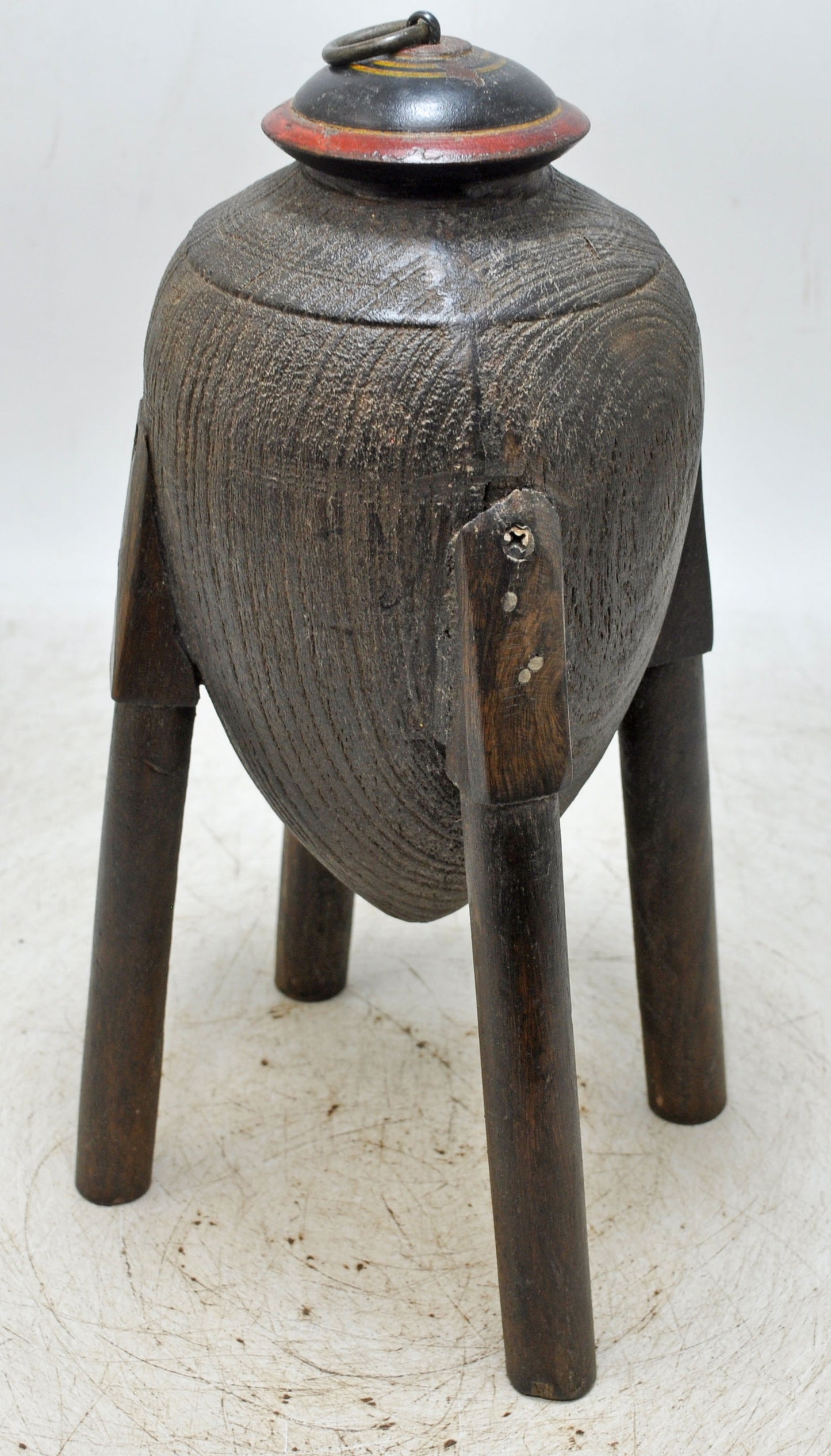 Antique Wooden Oil Pot With Stand Original Old Hand Carved