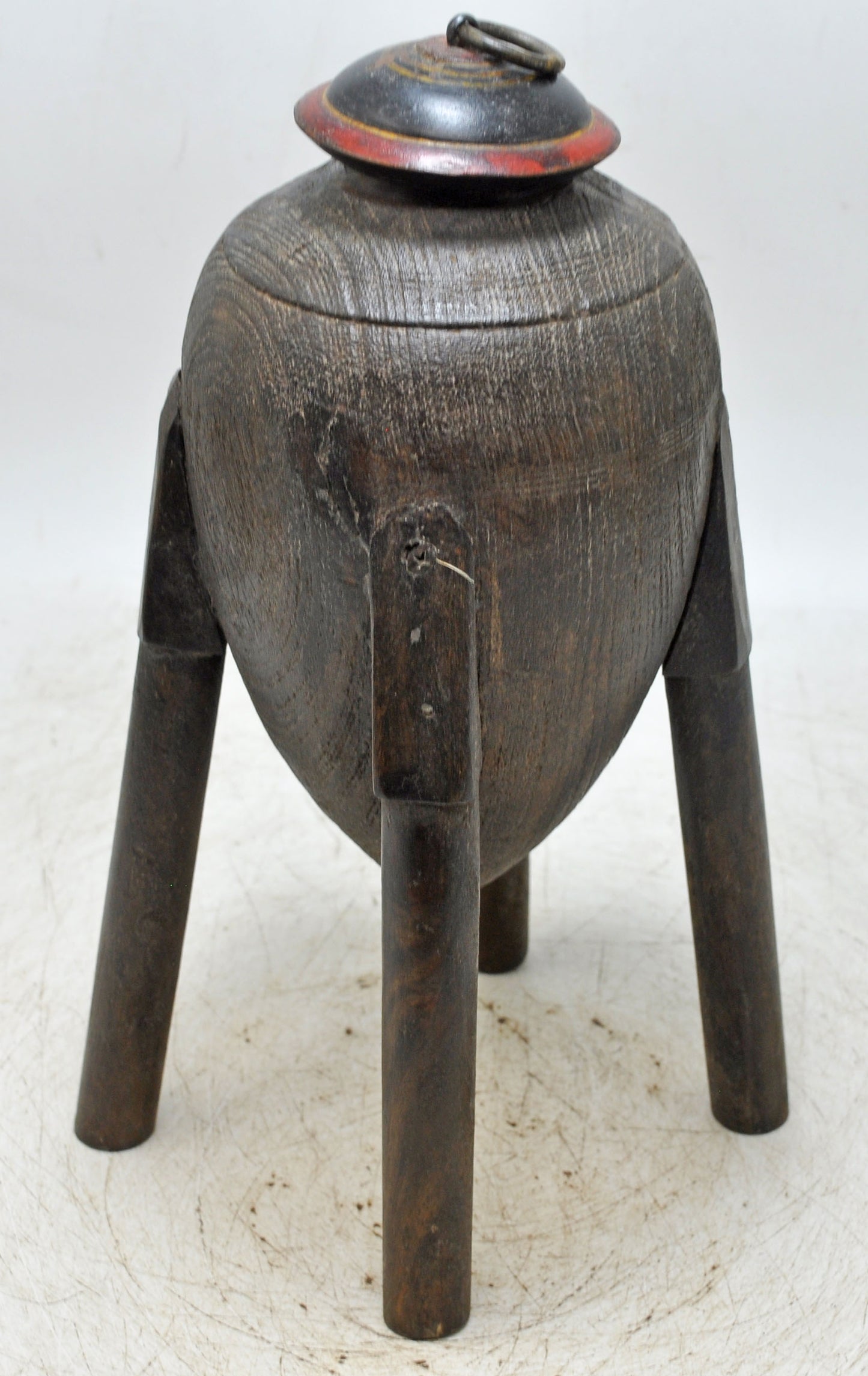 Antique Wooden Oil Pot With Stand Original Old Hand Carved