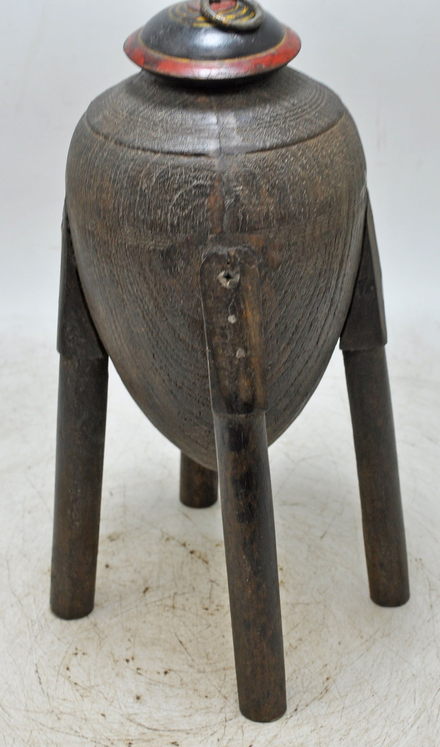 Antique Wooden Oil Pot With Stand Original Old Hand Carved