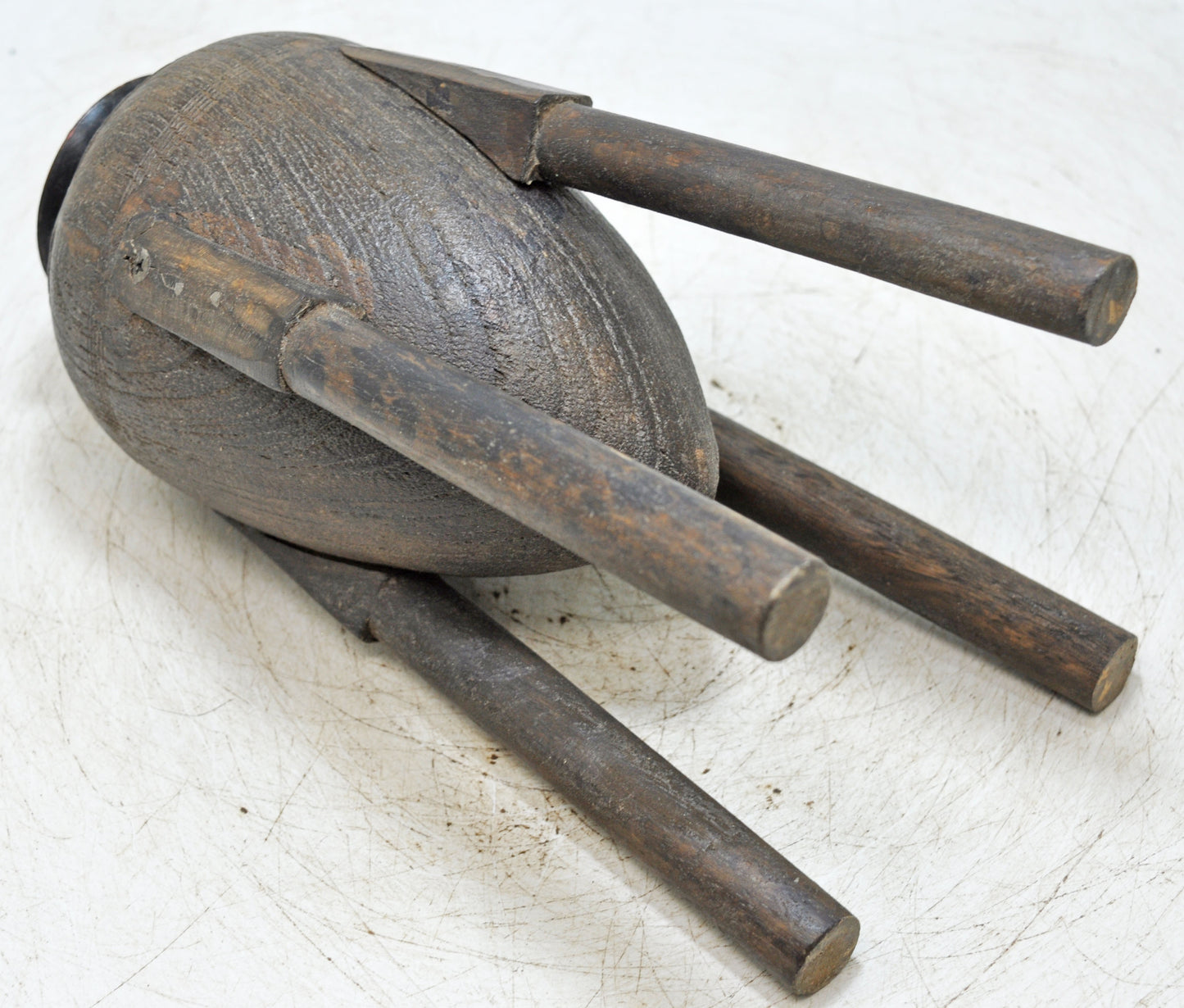 Antique Wooden Oil Pot With Stand Original Old Hand Carved