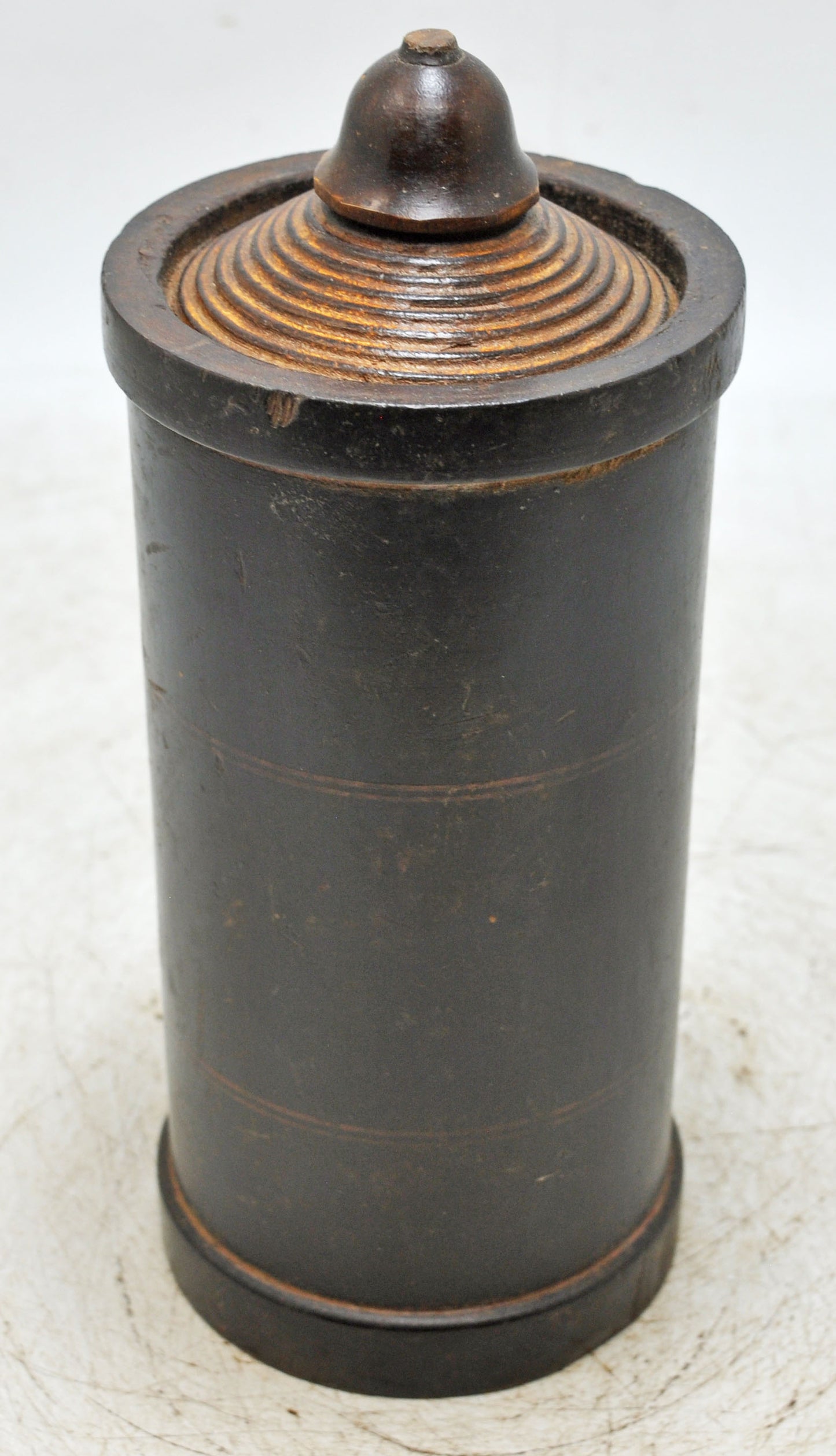Vintage Wooden Round Box Original Old Hand Carved Lacquer Painted