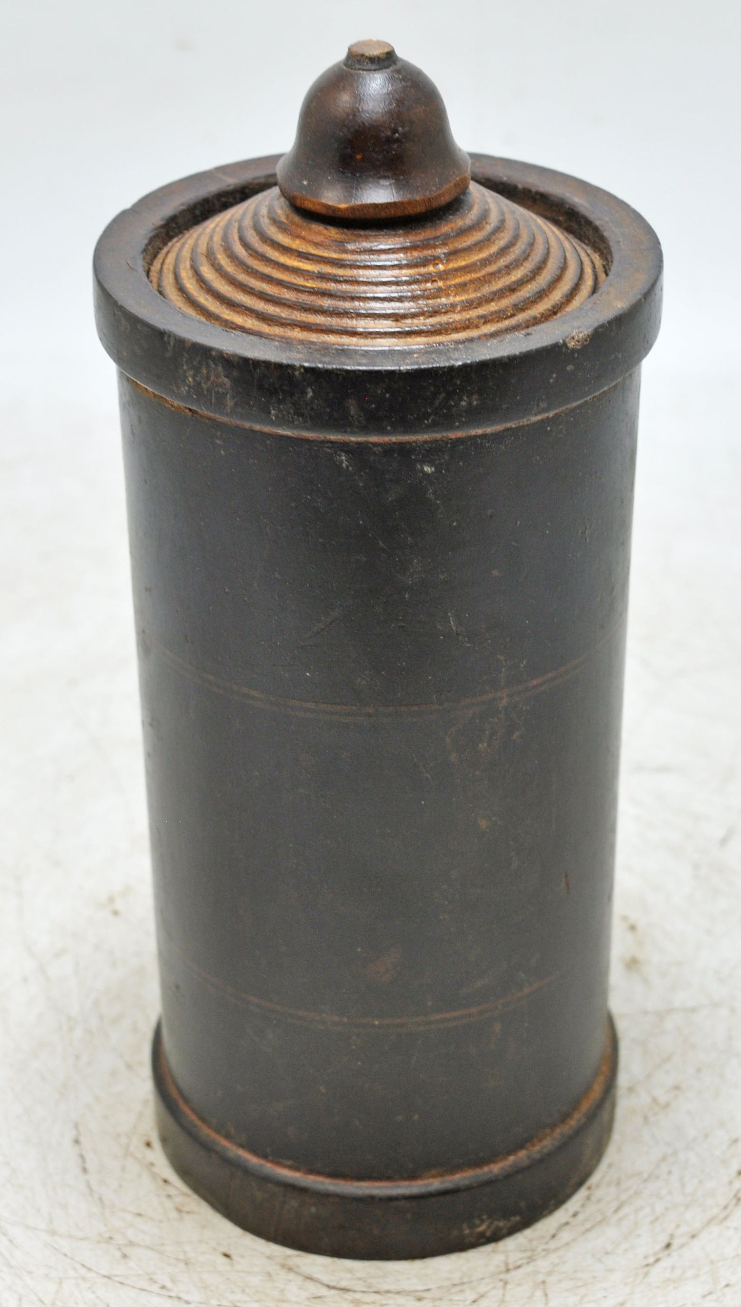 Vintage Wooden Round Box Original Old Hand Carved Lacquer Painted