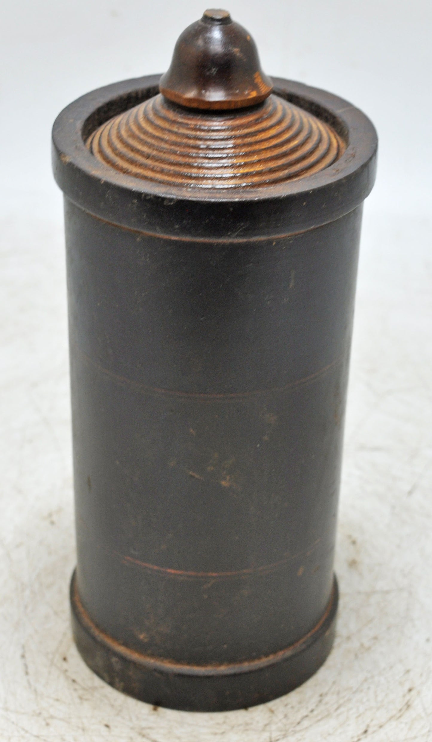 Vintage Wooden Round Box Original Old Hand Carved Lacquer Painted