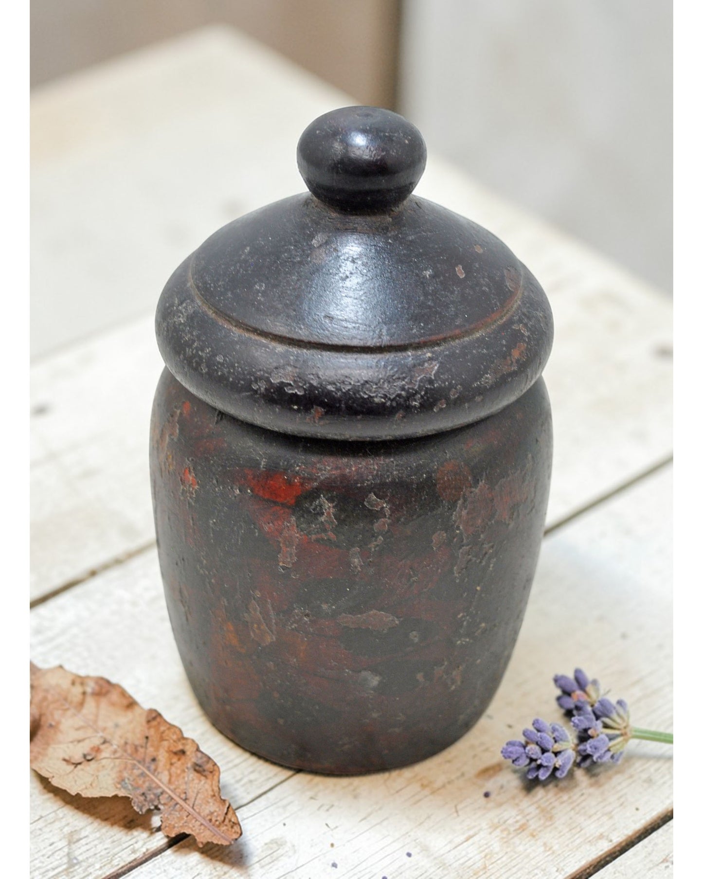Antique Wooden Small Kum Kum Powder Tika Box Original Old Hand Carved