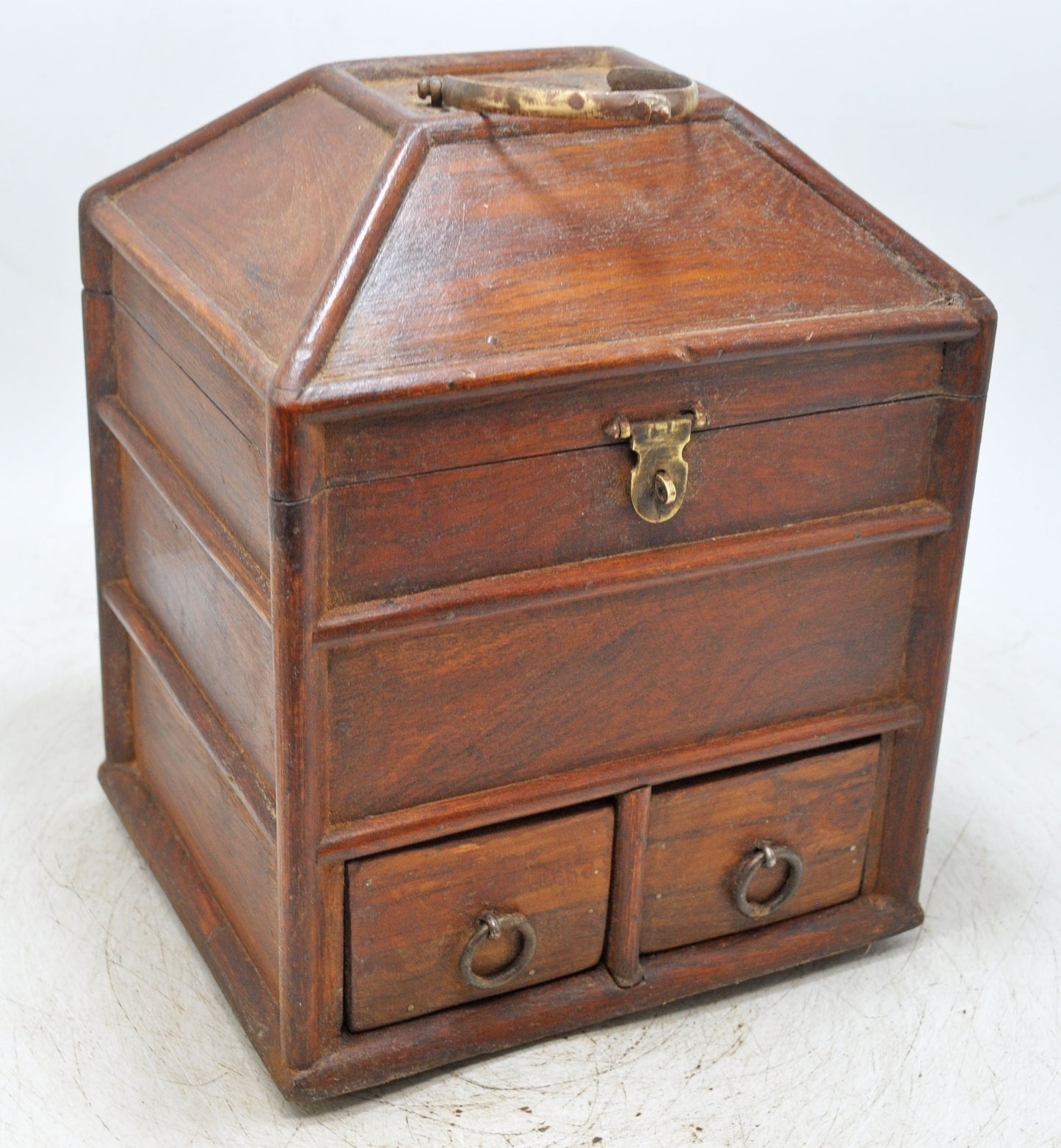 Vintage Wooden Storage Box With 2 Drawers Original Old Hand Crafted