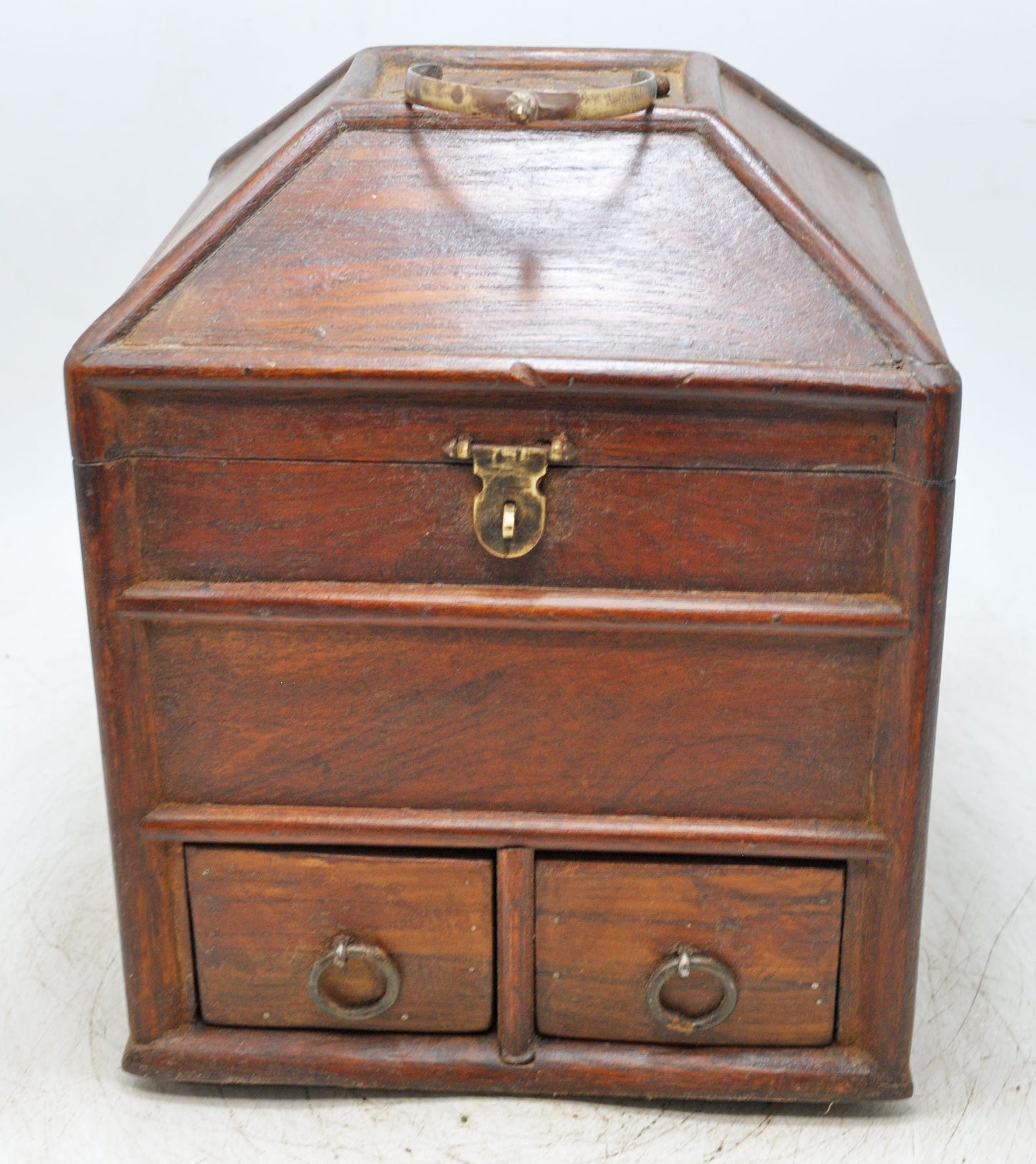 Vintage Wooden Storage Box With 2 Drawers Original Old Hand Crafted