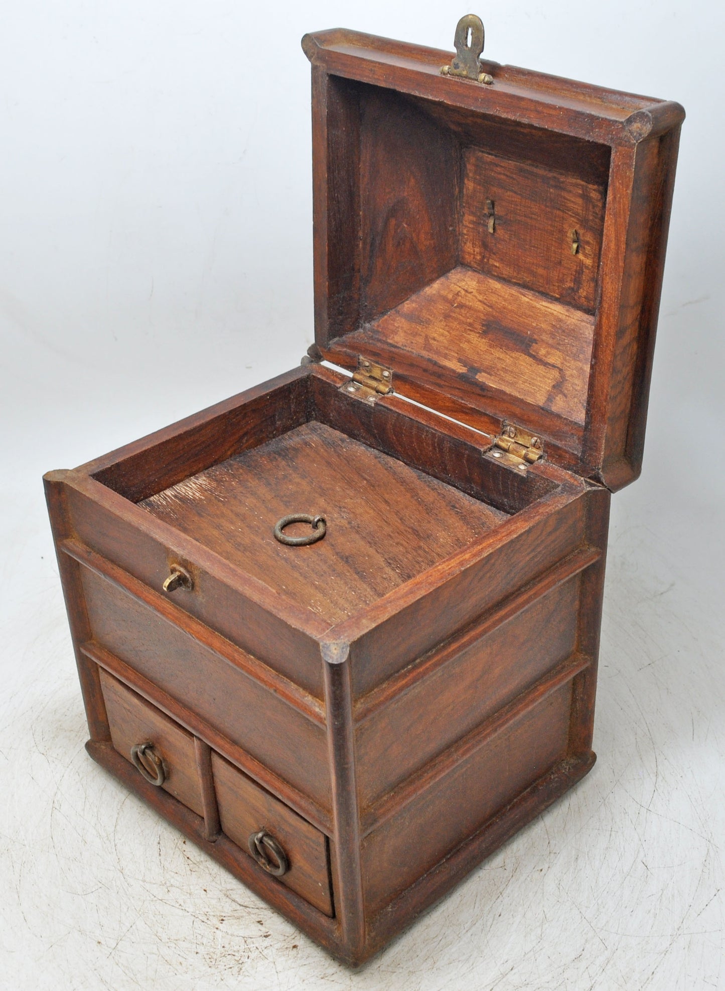 Vintage Wooden Storage Box With 2 Drawers Original Old Hand Crafted