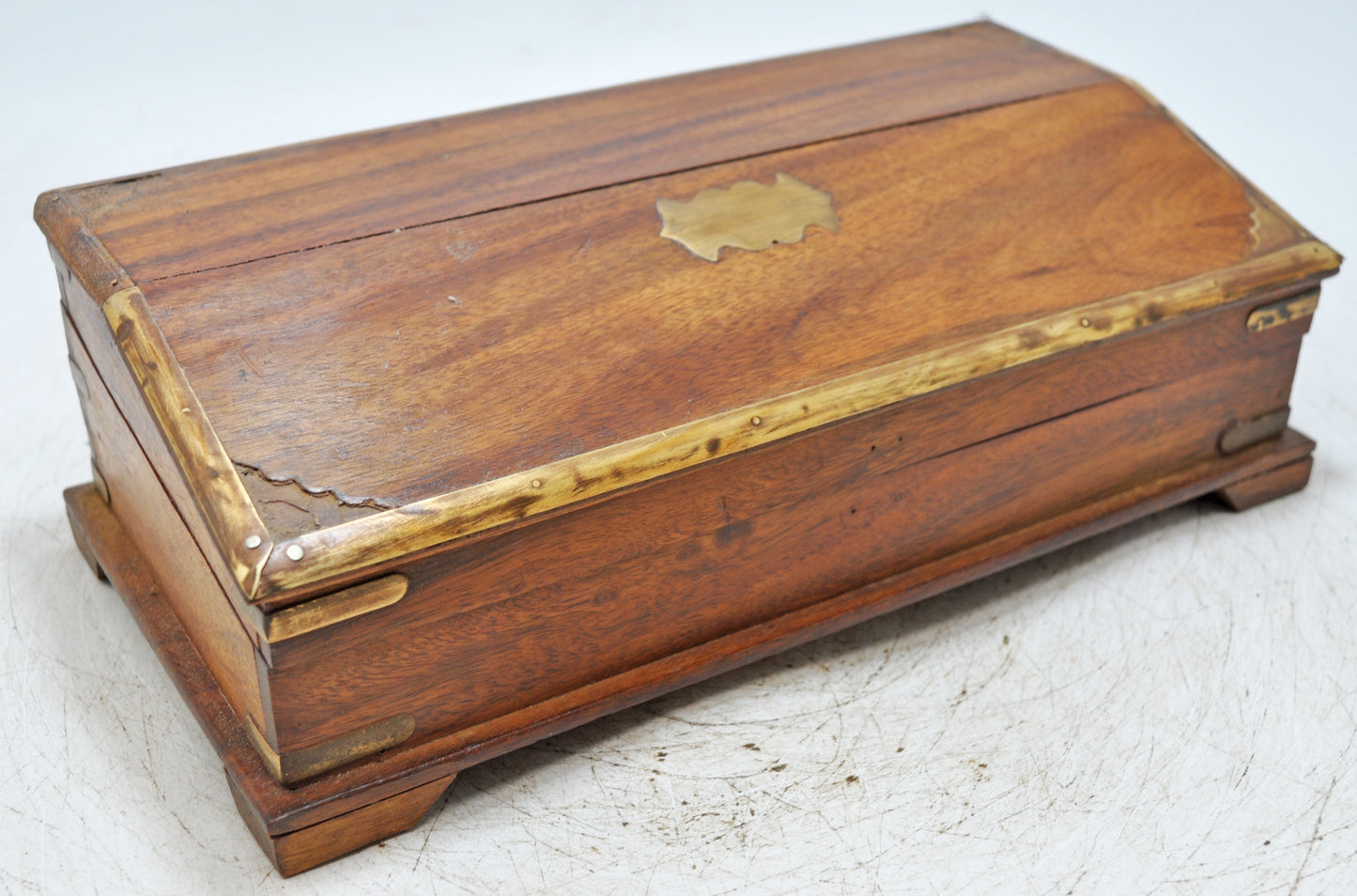 Vintage Wooden Pencil Stationary Small Desk Box Original Old Brass Fitted