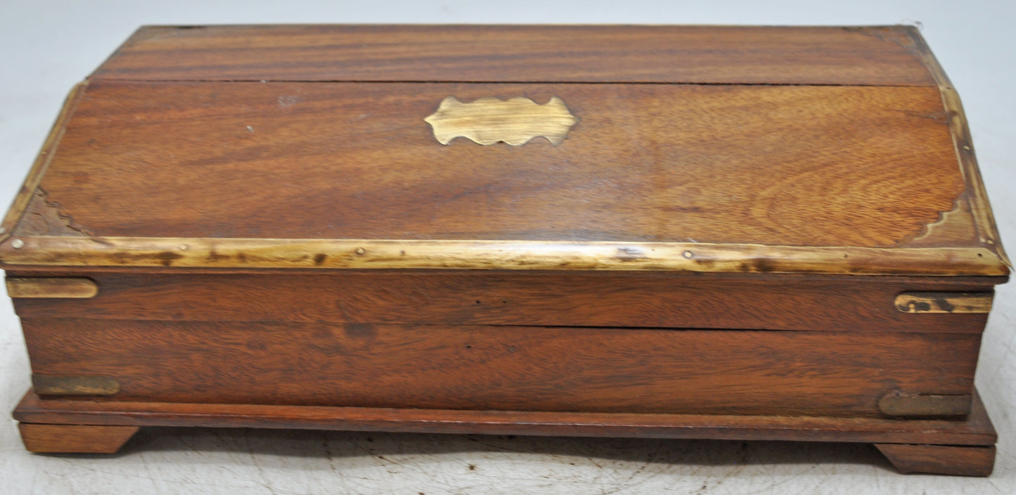 Vintage Wooden Pencil Stationary Small Desk Box Original Old Brass Fitted