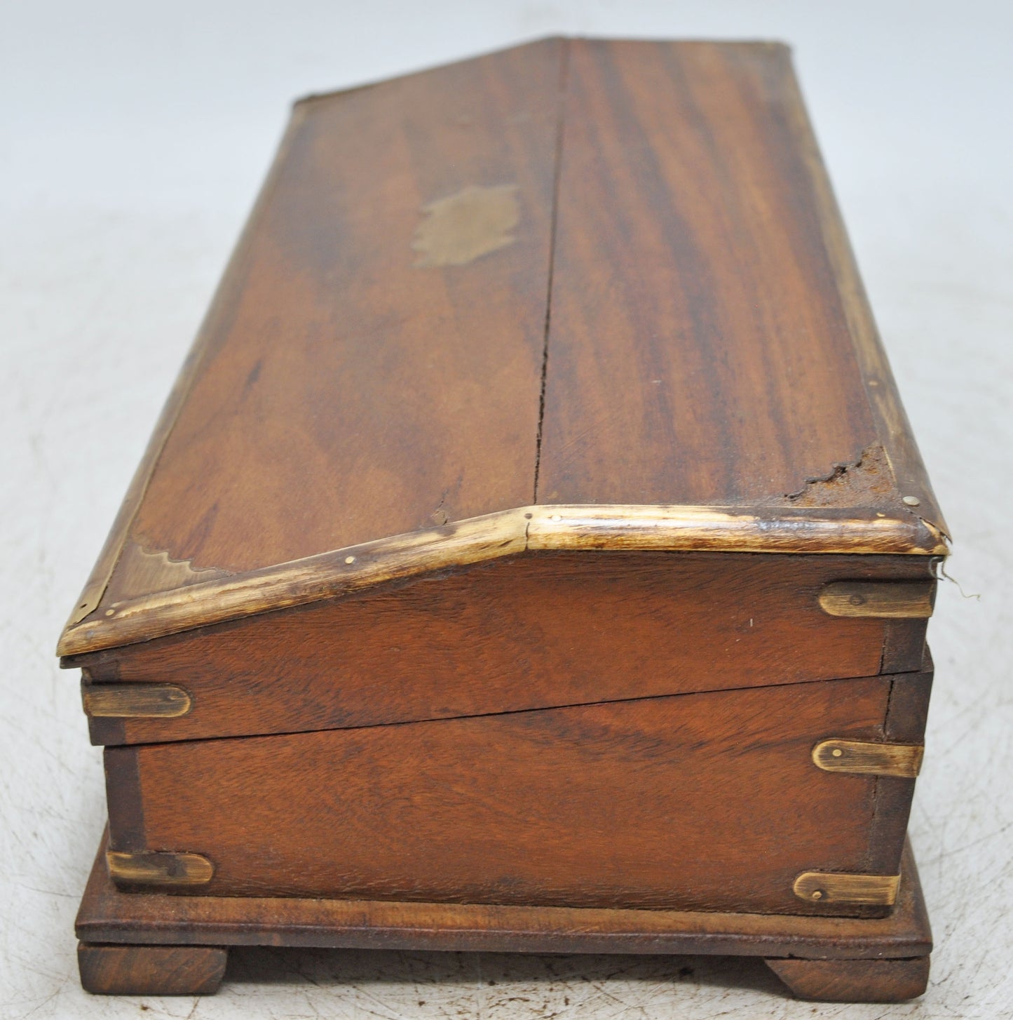 Vintage Wooden Pencil Stationary Small Desk Box Original Old Brass Fitted