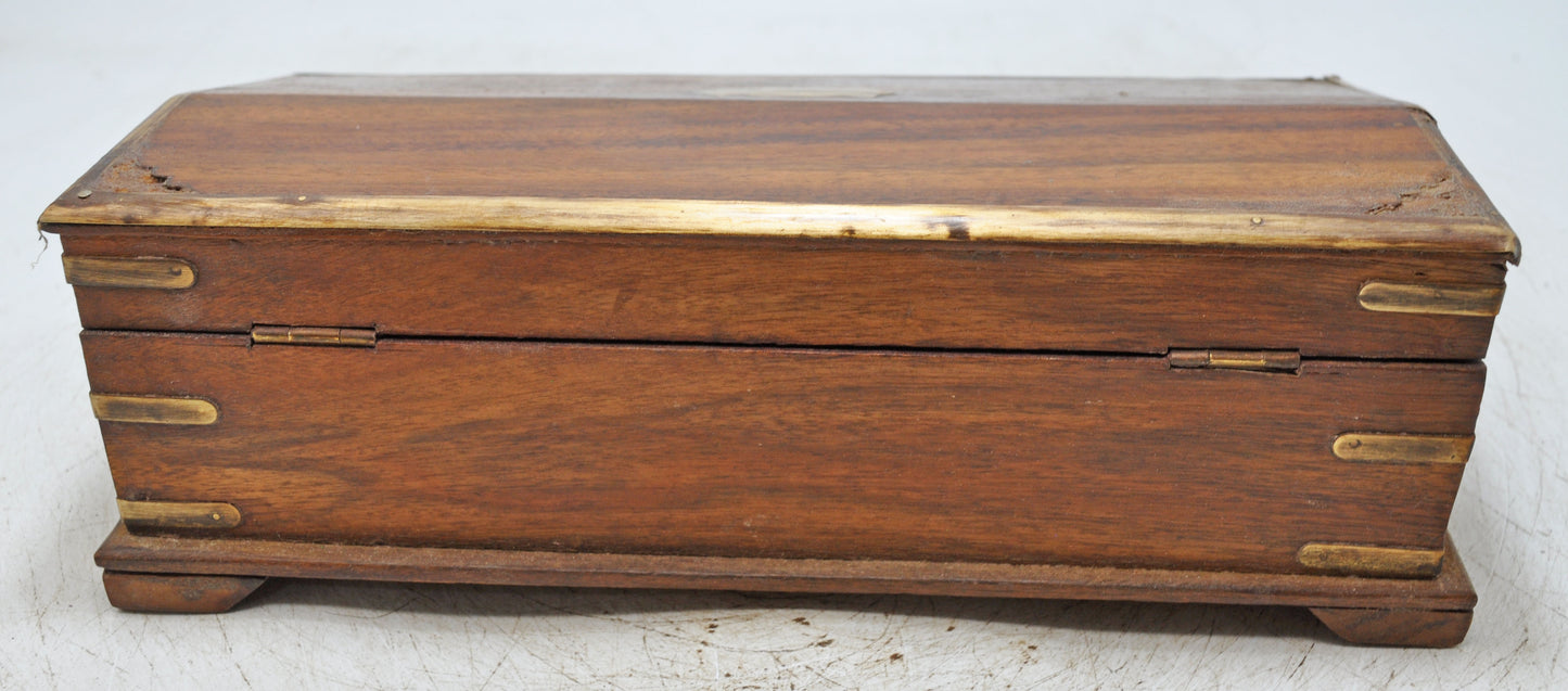 Vintage Wooden Pencil Stationary Small Desk Box Original Old Brass Fitted