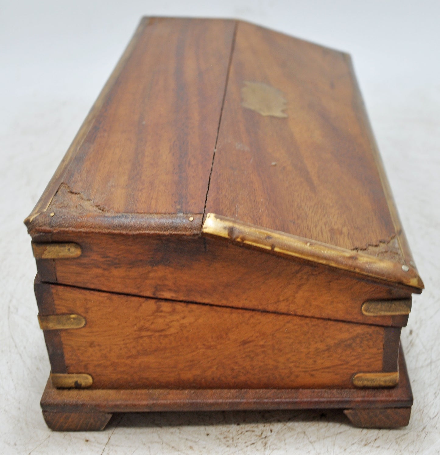 Vintage Wooden Pencil Stationary Small Desk Box Original Old Brass Fitted