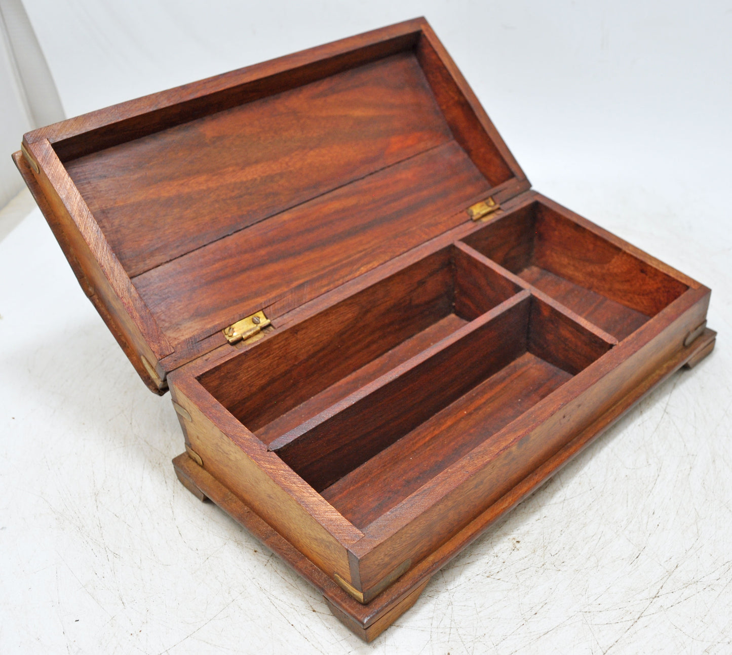 Vintage Wooden Pencil Stationary Small Desk Box Original Old Brass Fitted