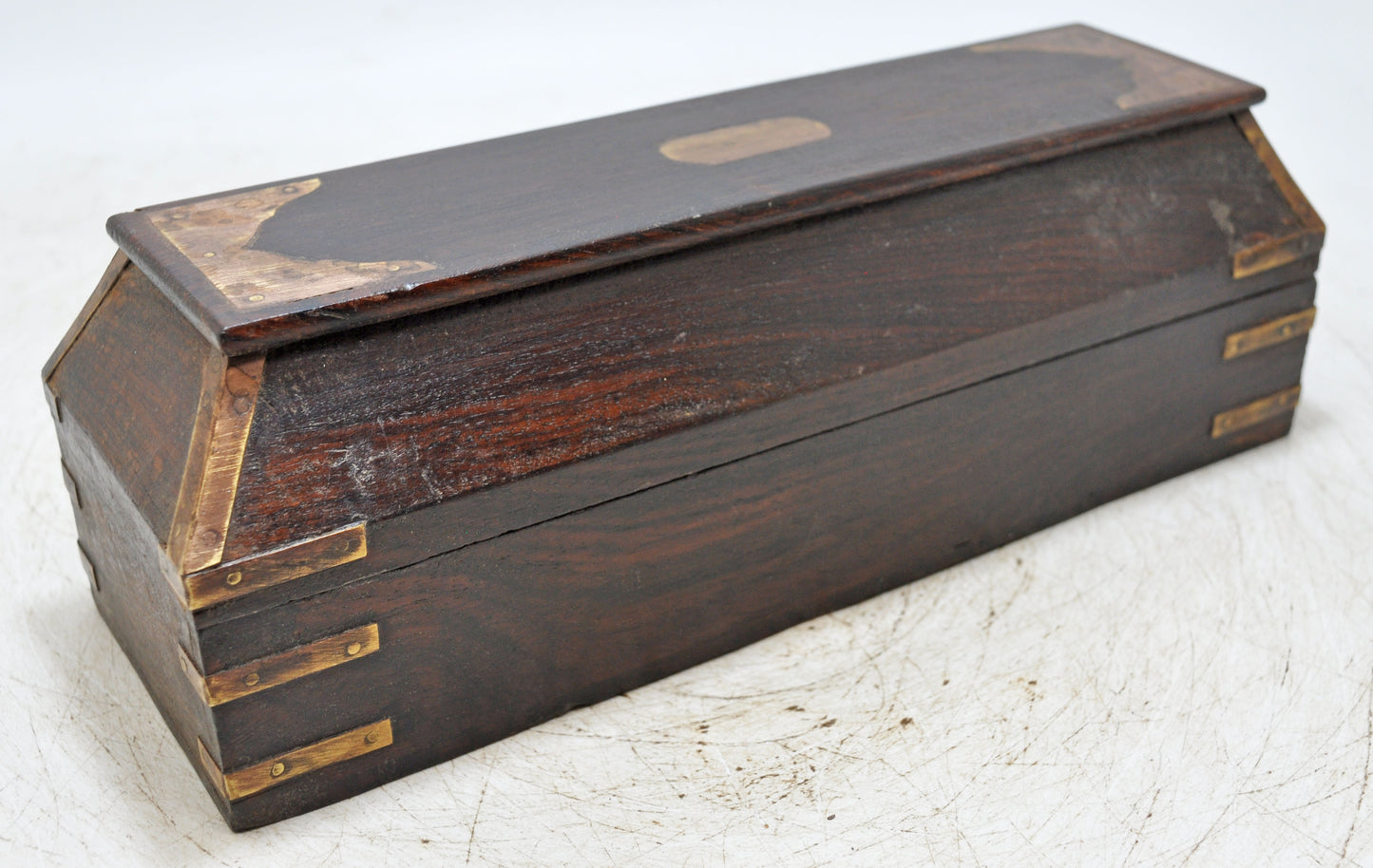 Vintage Wooden Pencil Stationary Box Original Old Hand Crafted Brass Fitted