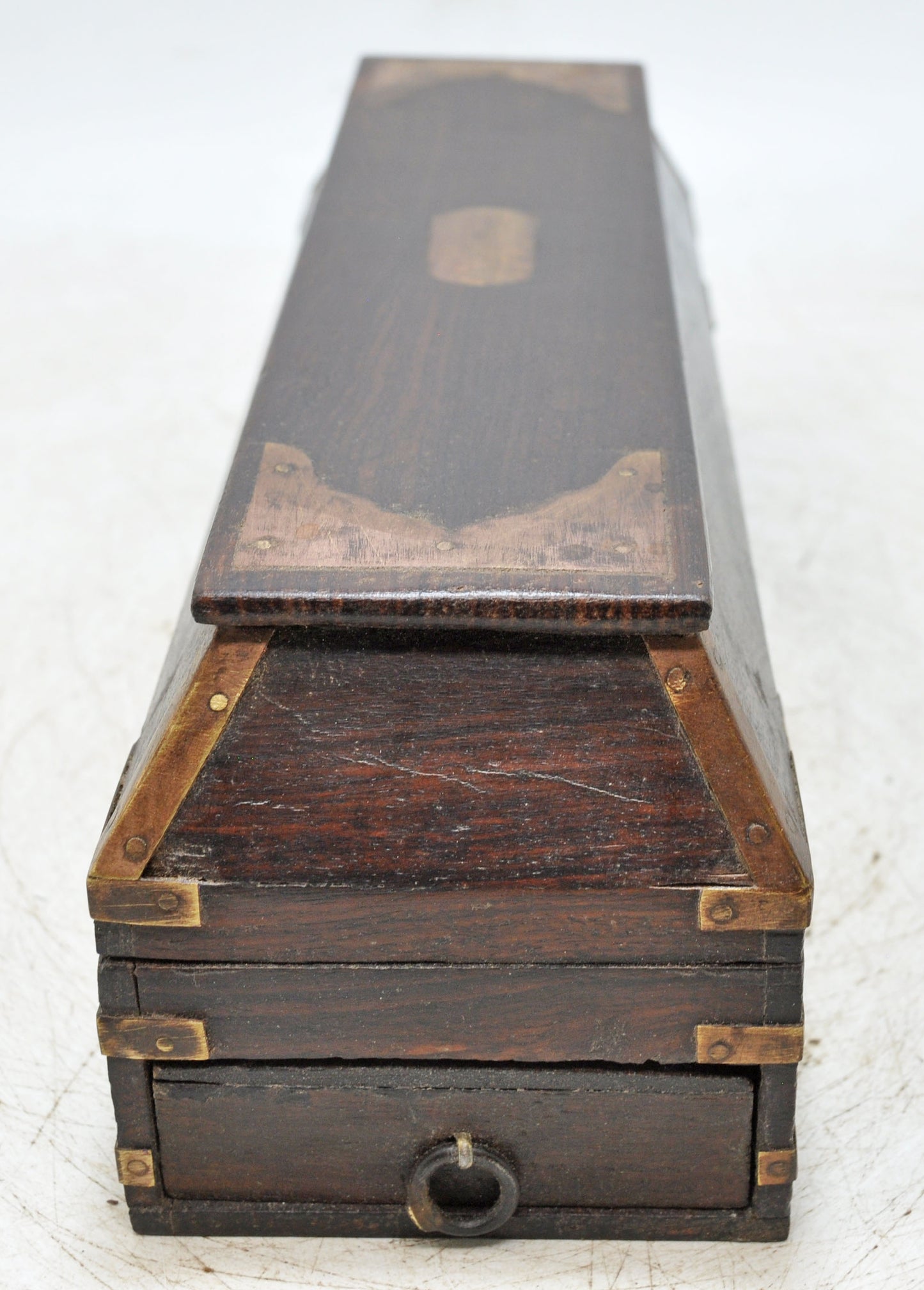 Vintage Wooden Pencil Stationary Box Original Old Hand Crafted Brass Fitted