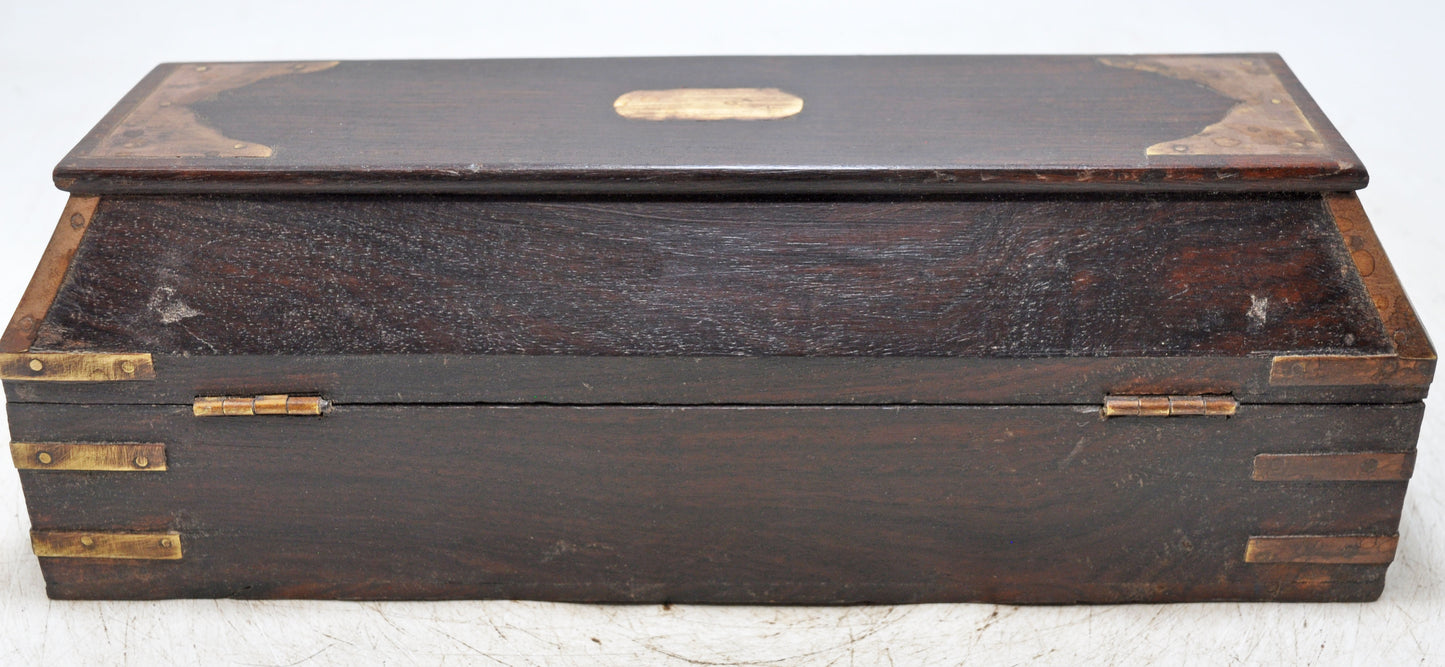 Vintage Wooden Pencil Stationary Box Original Old Hand Crafted Brass Fitted