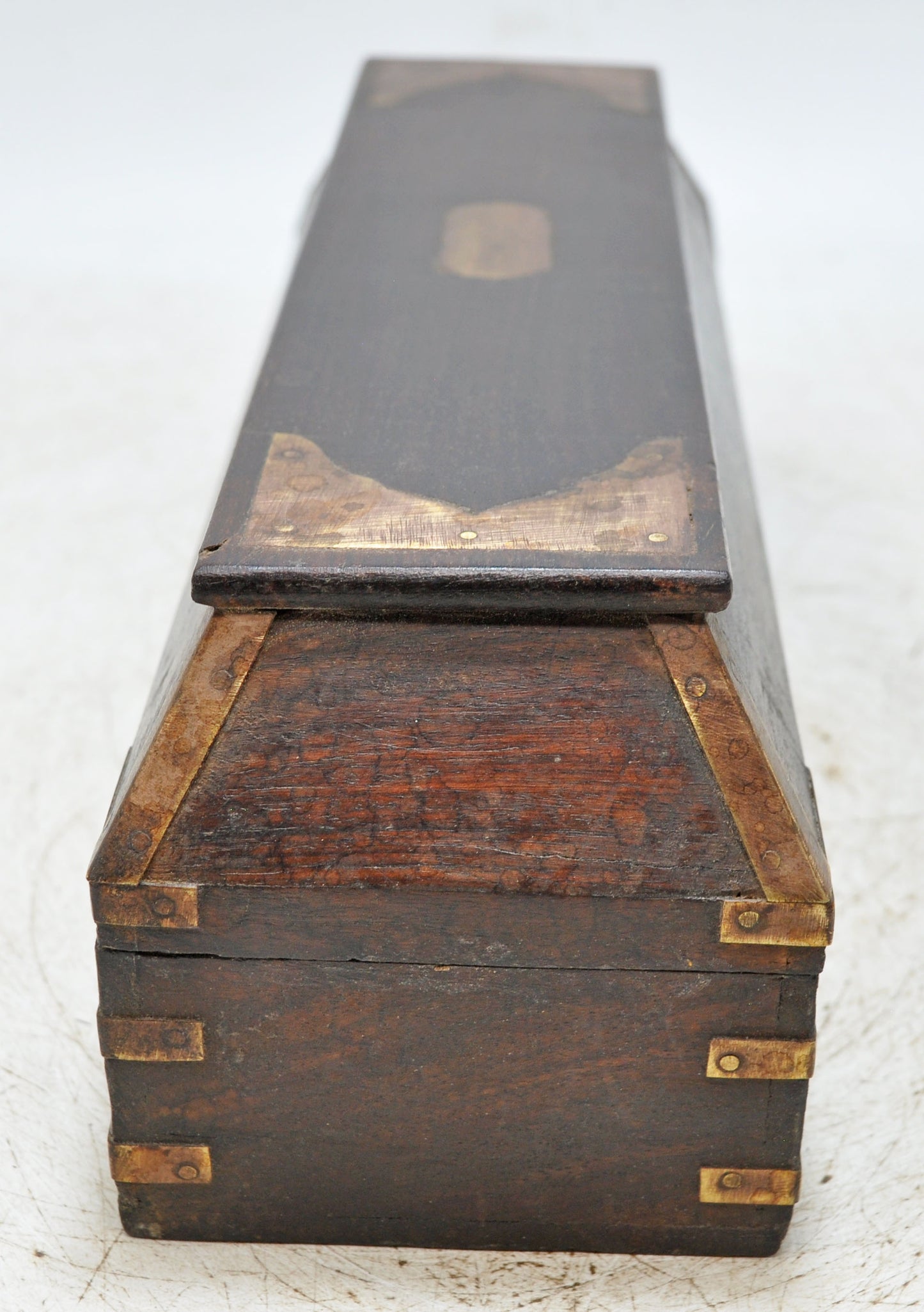 Vintage Wooden Pencil Stationary Box Original Old Hand Crafted Brass Fitted