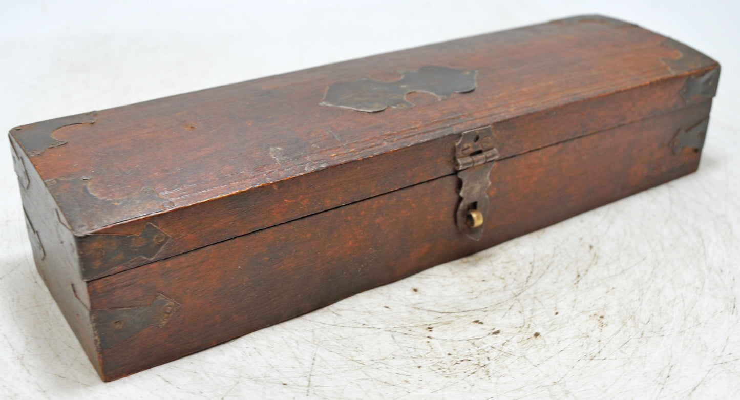 Vintage Wooden Pencil Stationary Box Original Old Hand Crafted Brass Fitted
