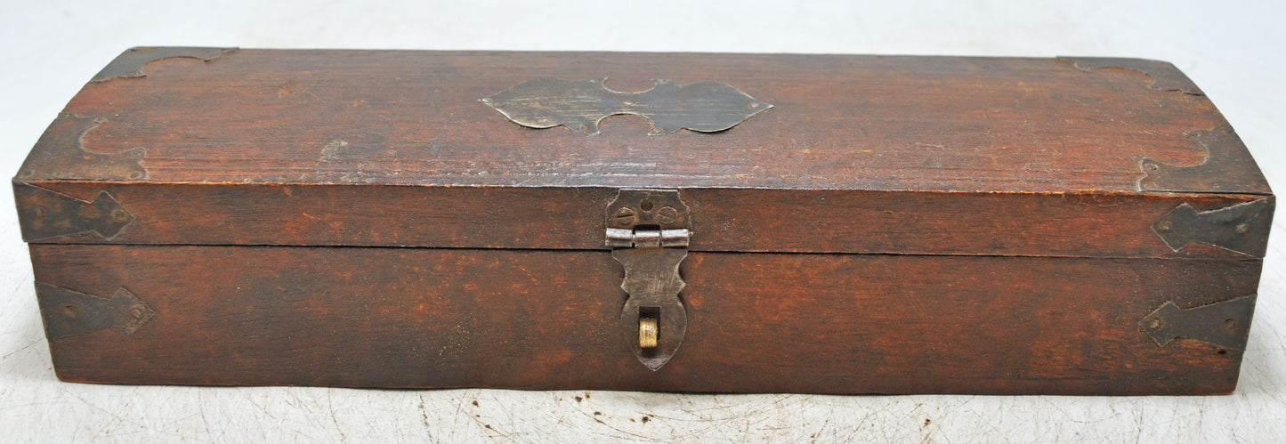 Vintage Wooden Pencil Stationary Box Original Old Hand Crafted Brass Fitted