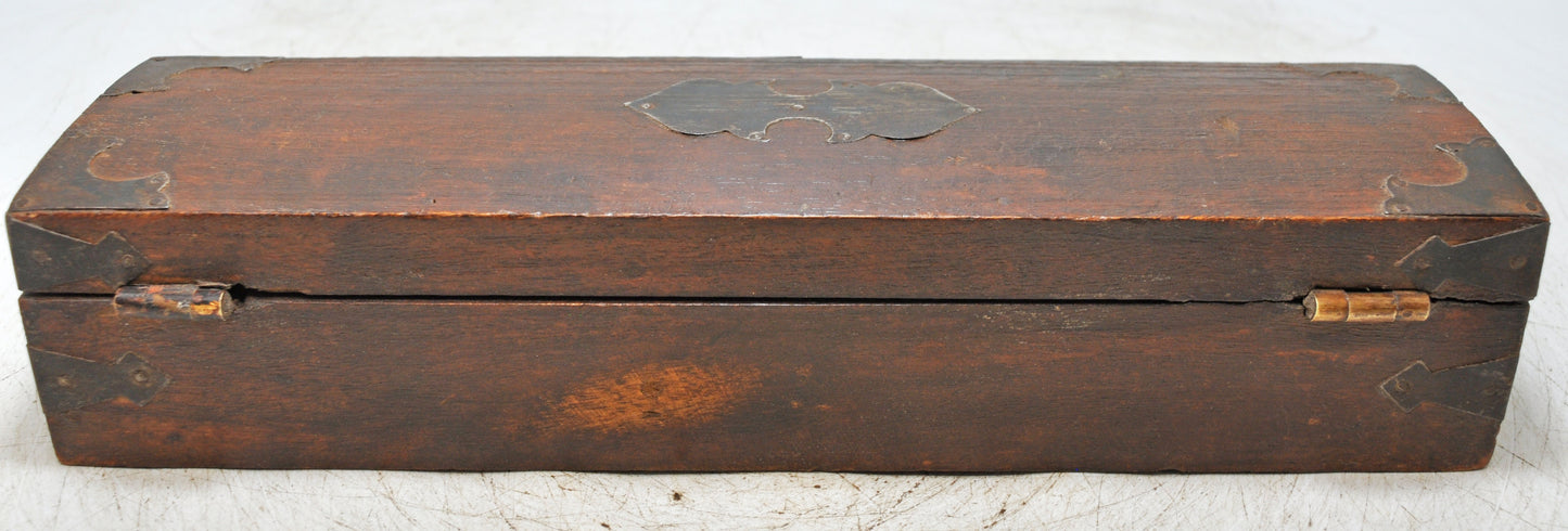Vintage Wooden Pencil Stationary Box Original Old Hand Crafted Brass Fitted