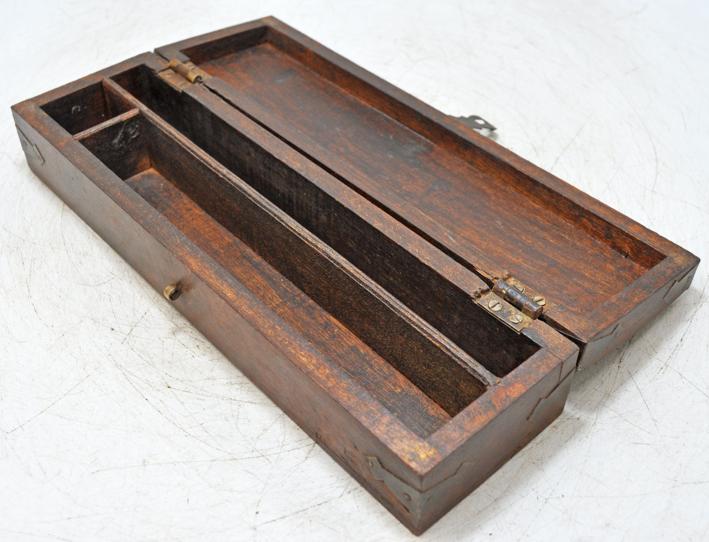 Vintage Wooden Pencil Stationary Box Original Old Hand Crafted Brass Fitted