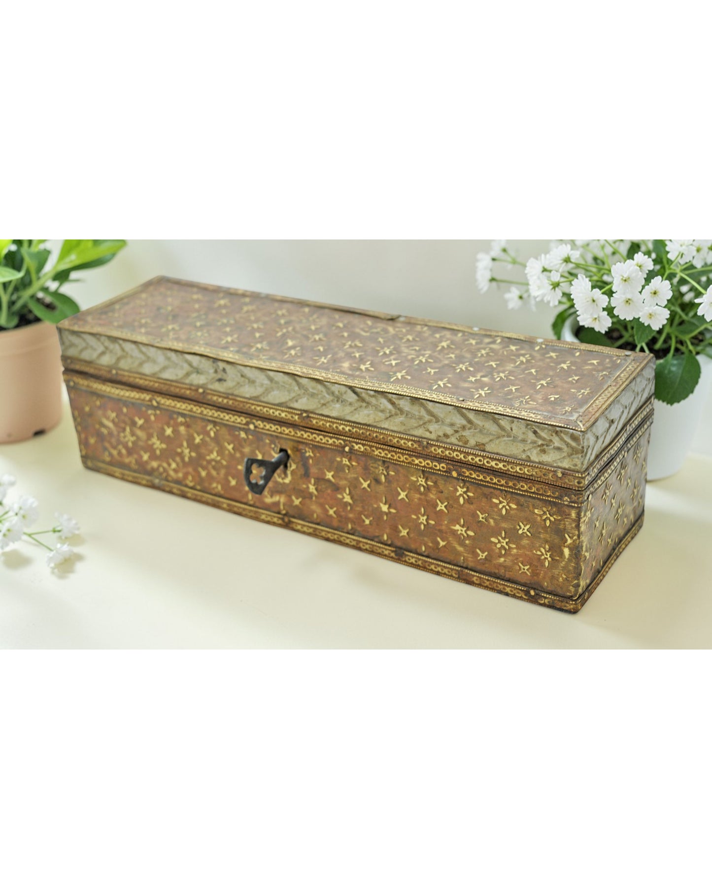 Antique Wooden Pencil Stationary Box Original Old Very Fine Brass Fitted