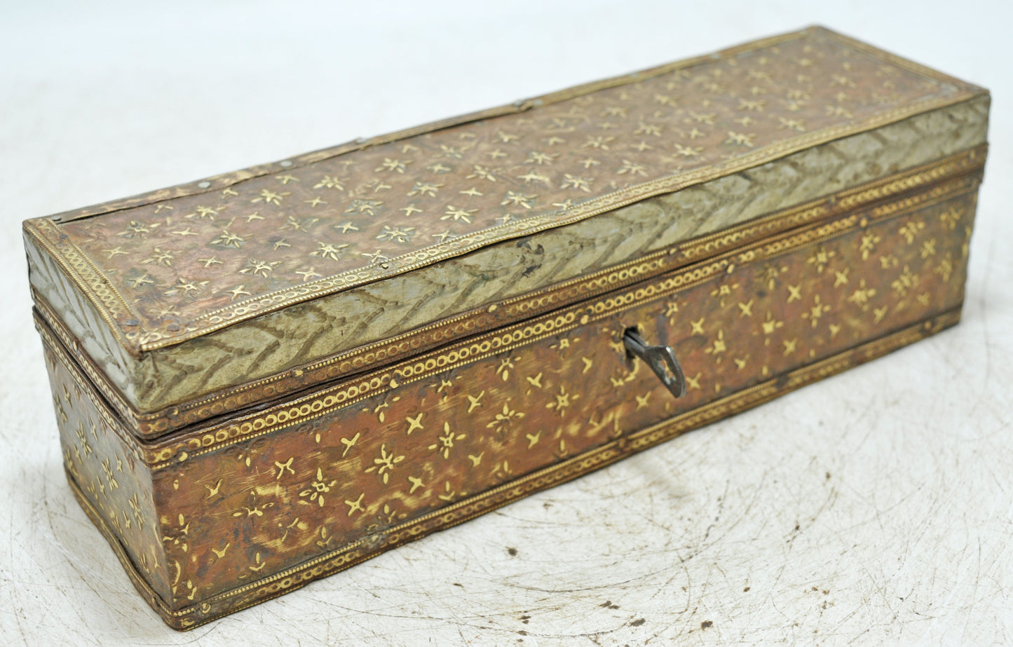 Antique Wooden Pencil Stationary Box Original Old Very Fine Brass Fitted