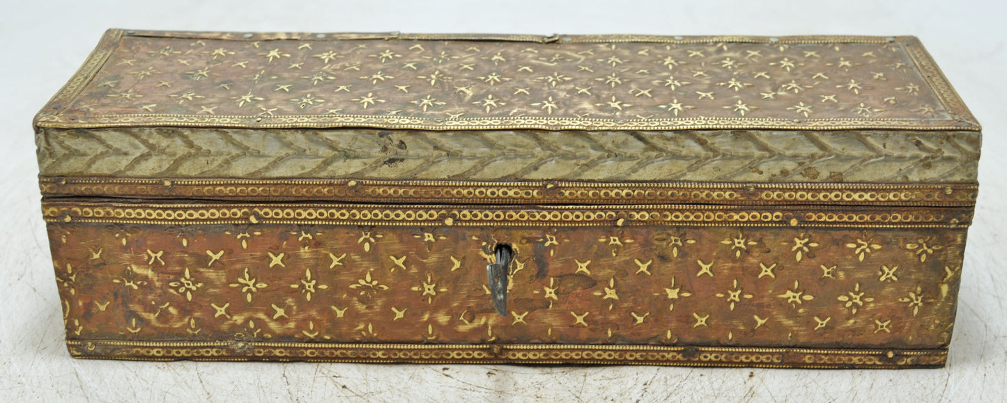 Antique Wooden Pencil Stationary Box Original Old Very Fine Brass Fitted