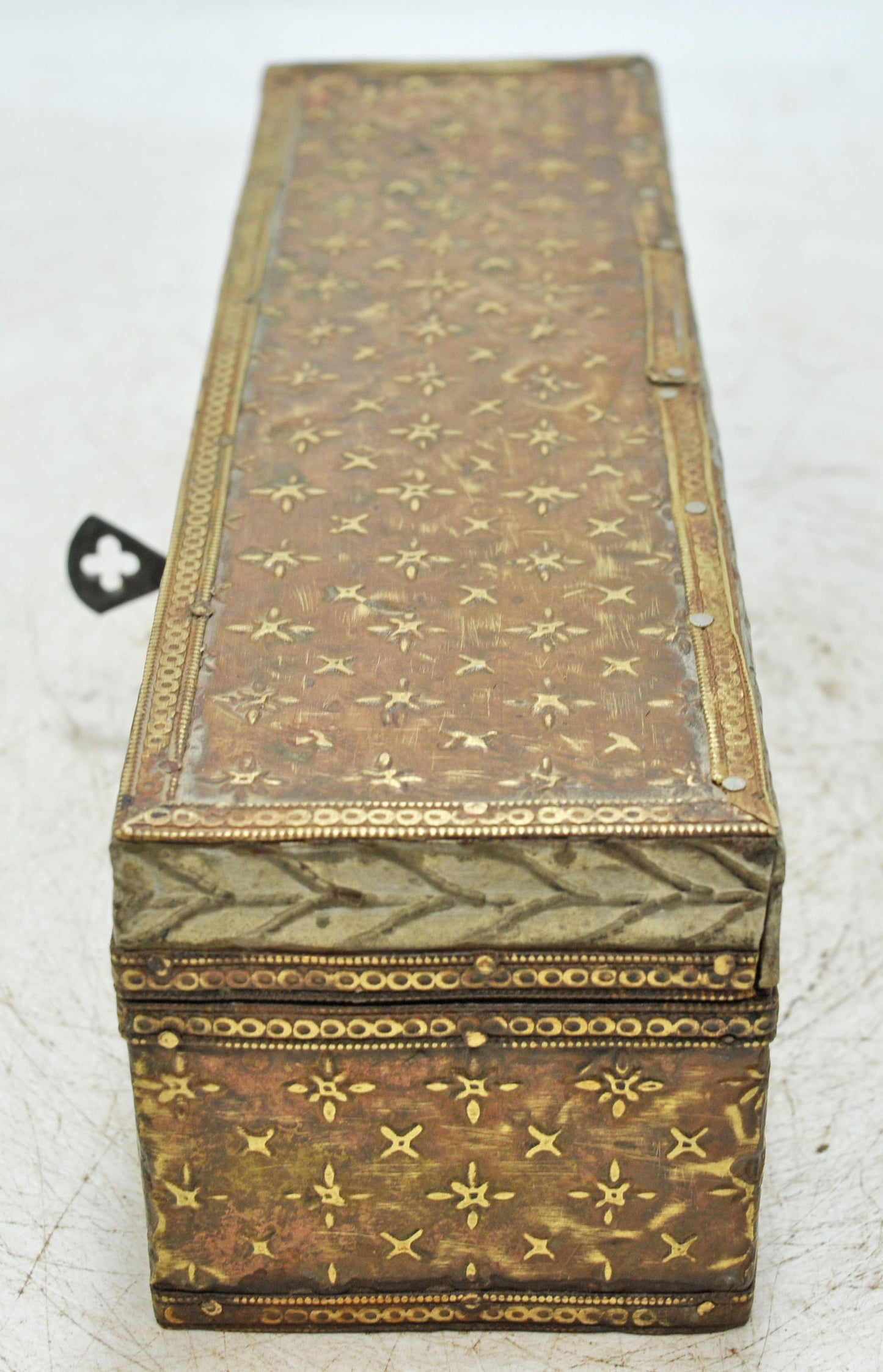 Antique Wooden Pencil Stationary Box Original Old Very Fine Brass Fitted
