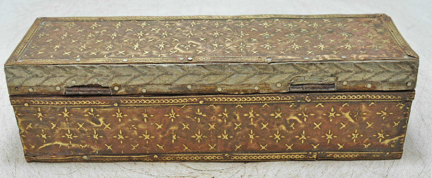 Antique Wooden Pencil Stationary Box Original Old Very Fine Brass Fitted