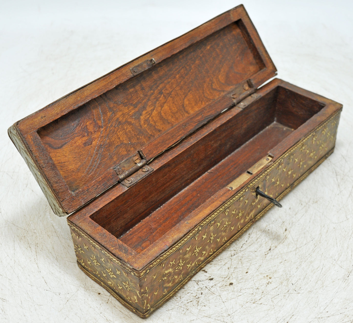 Antique Wooden Pencil Stationary Box Original Old Very Fine Brass Fitted