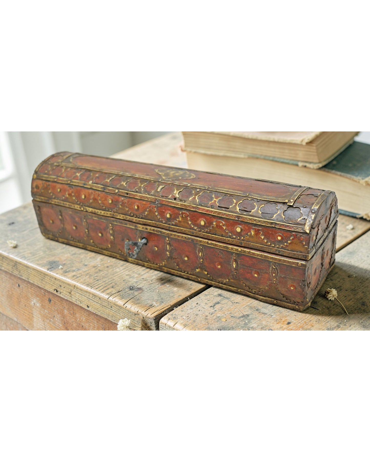 Antique Wooden Pencil Stationary Box Original Old Very Fine Brass Fitted