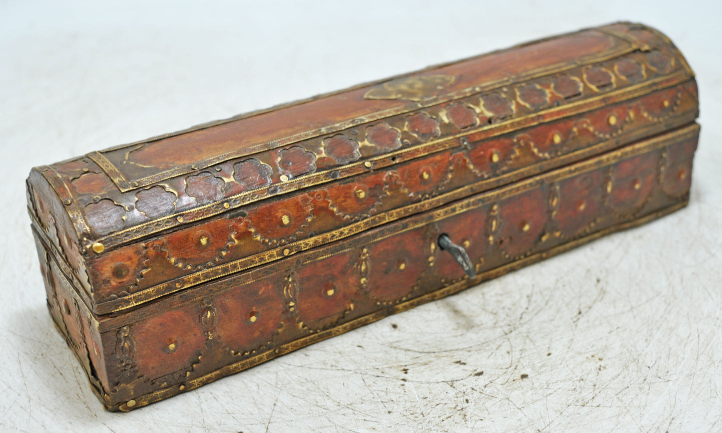 Antique Wooden Pencil Stationary Box Original Old Very Fine Brass Fitted