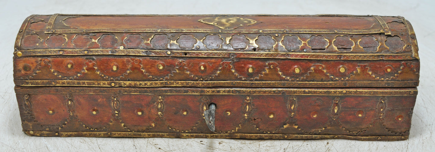 Antique Wooden Pencil Stationary Box Original Old Very Fine Brass Fitted