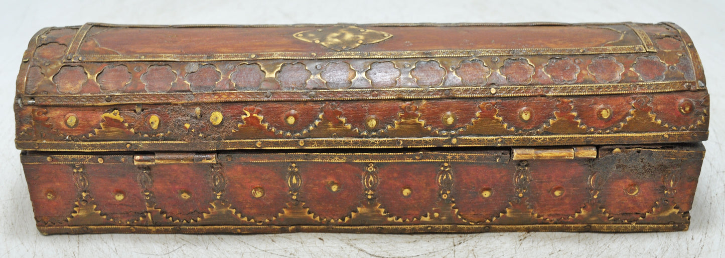 Antique Wooden Pencil Stationary Box Original Old Very Fine Brass Fitted