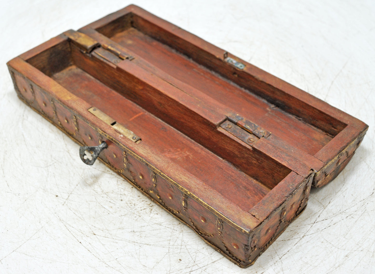 Antique Wooden Pencil Stationary Box Original Old Very Fine Brass Fitted