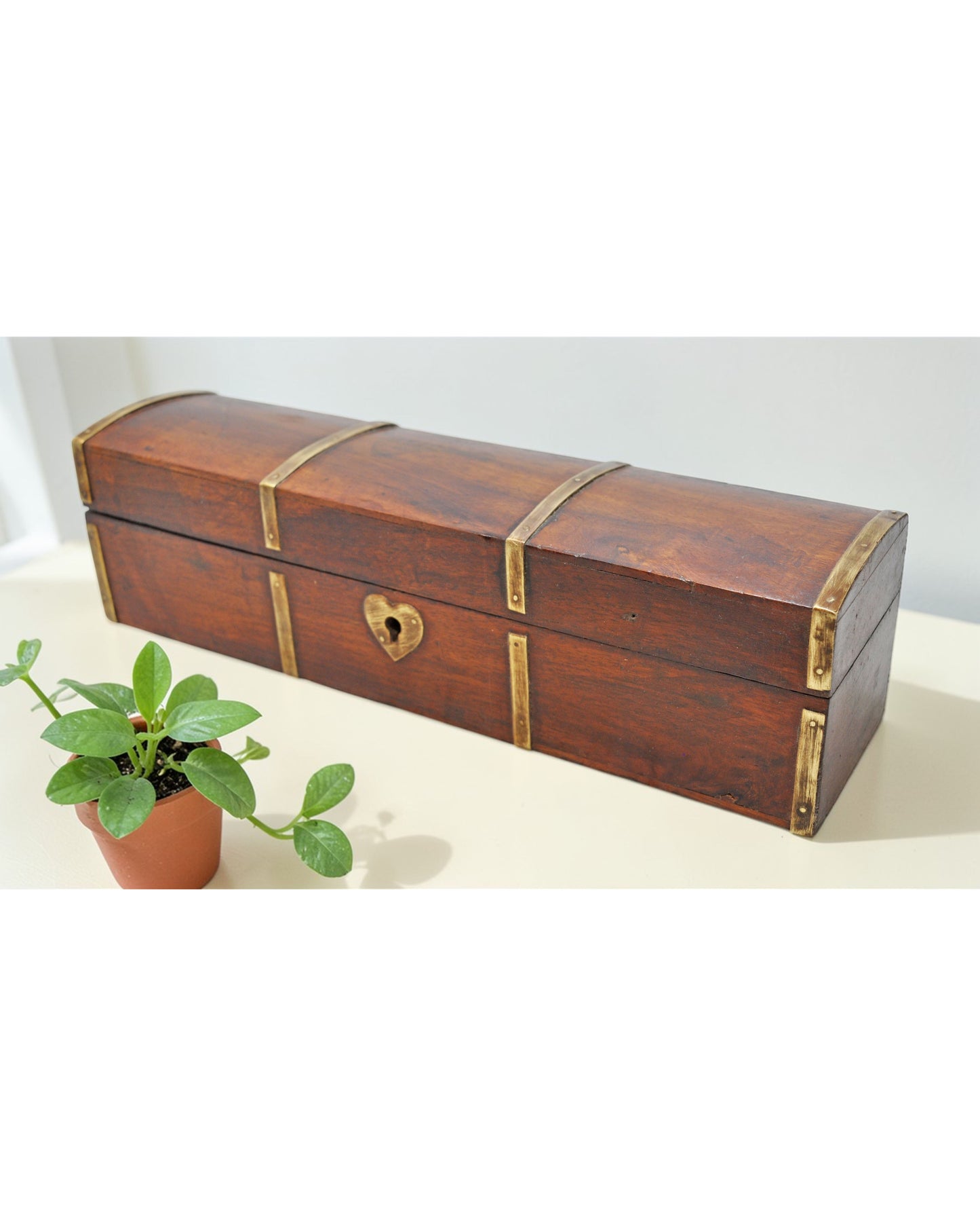 Vintage Wooden Pencil Stationary Box Original Old Hand Crafted Brass Fitted