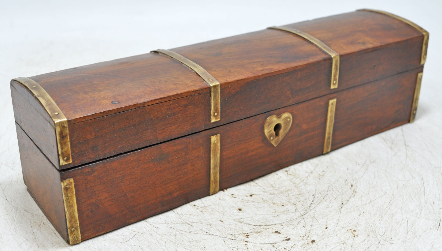 Vintage Wooden Pencil Stationary Box Original Old Hand Crafted Brass Fitted