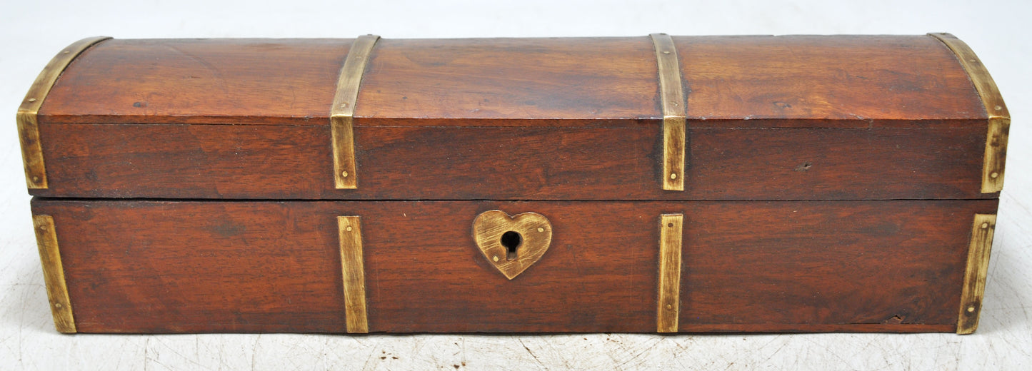 Vintage Wooden Pencil Stationary Box Original Old Hand Crafted Brass Fitted