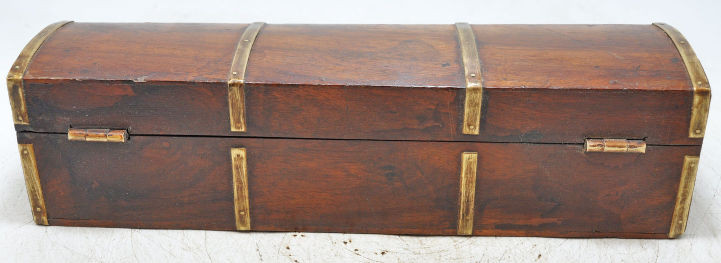 Vintage Wooden Pencil Stationary Box Original Old Hand Crafted Brass Fitted