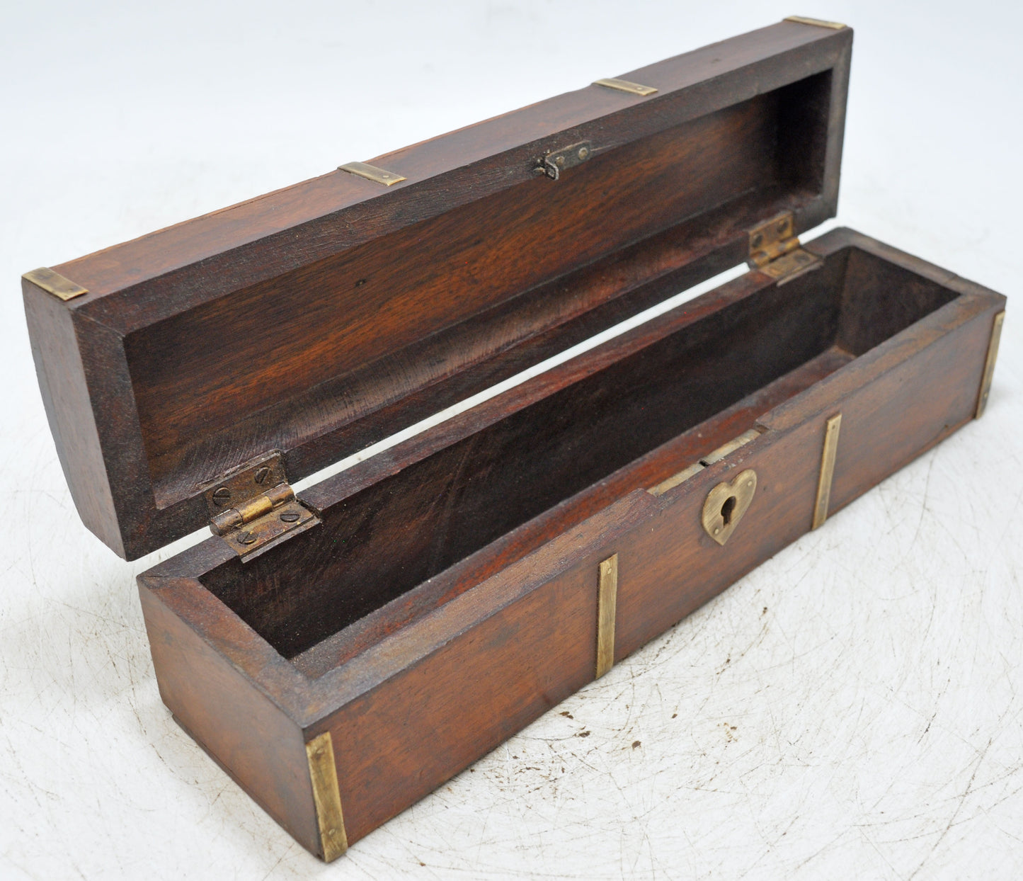 Vintage Wooden Pencil Stationary Box Original Old Hand Crafted Brass Fitted